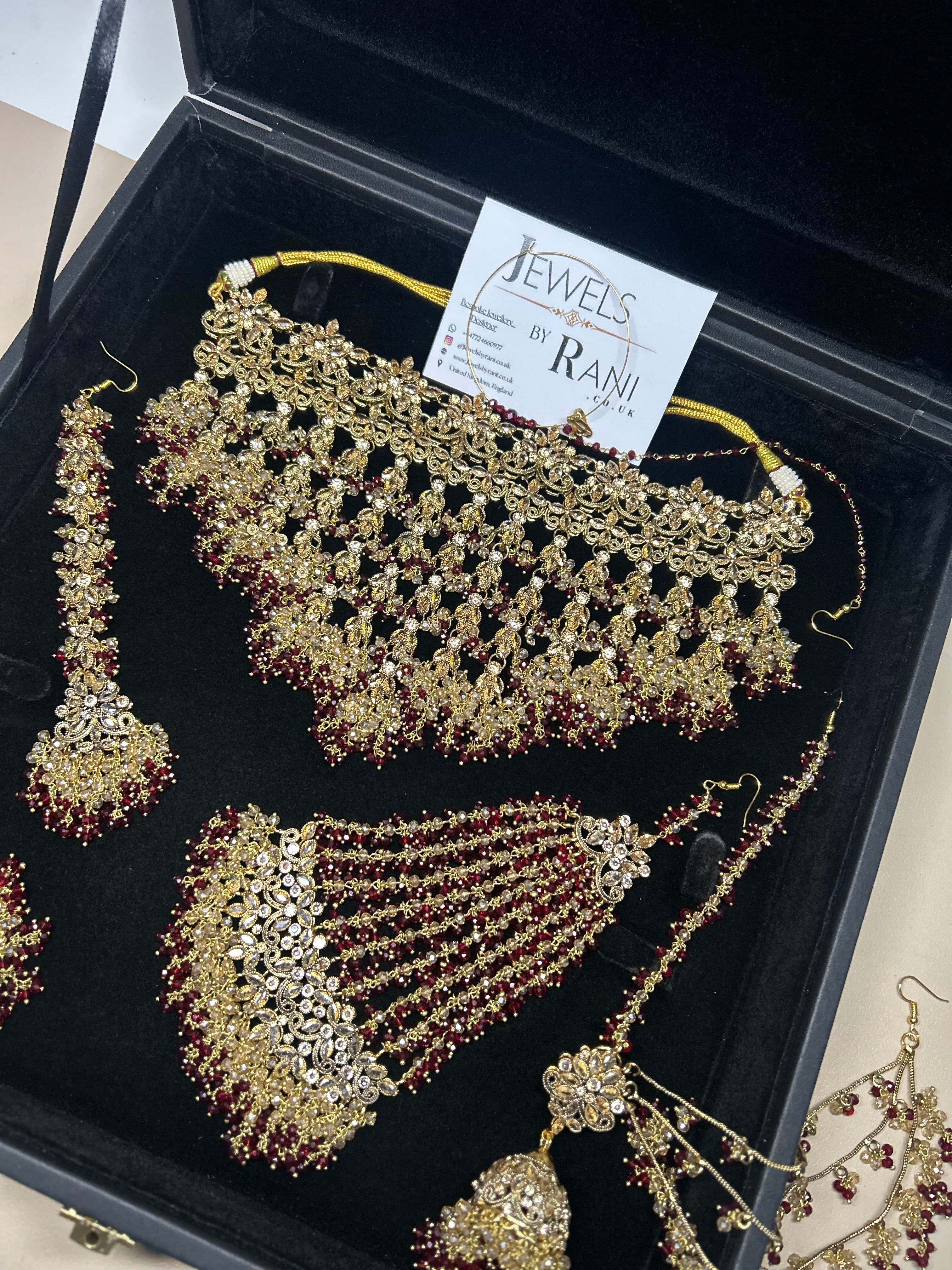 Style 2 - Maroon and Gold Dangle Bridal Jewellery Set