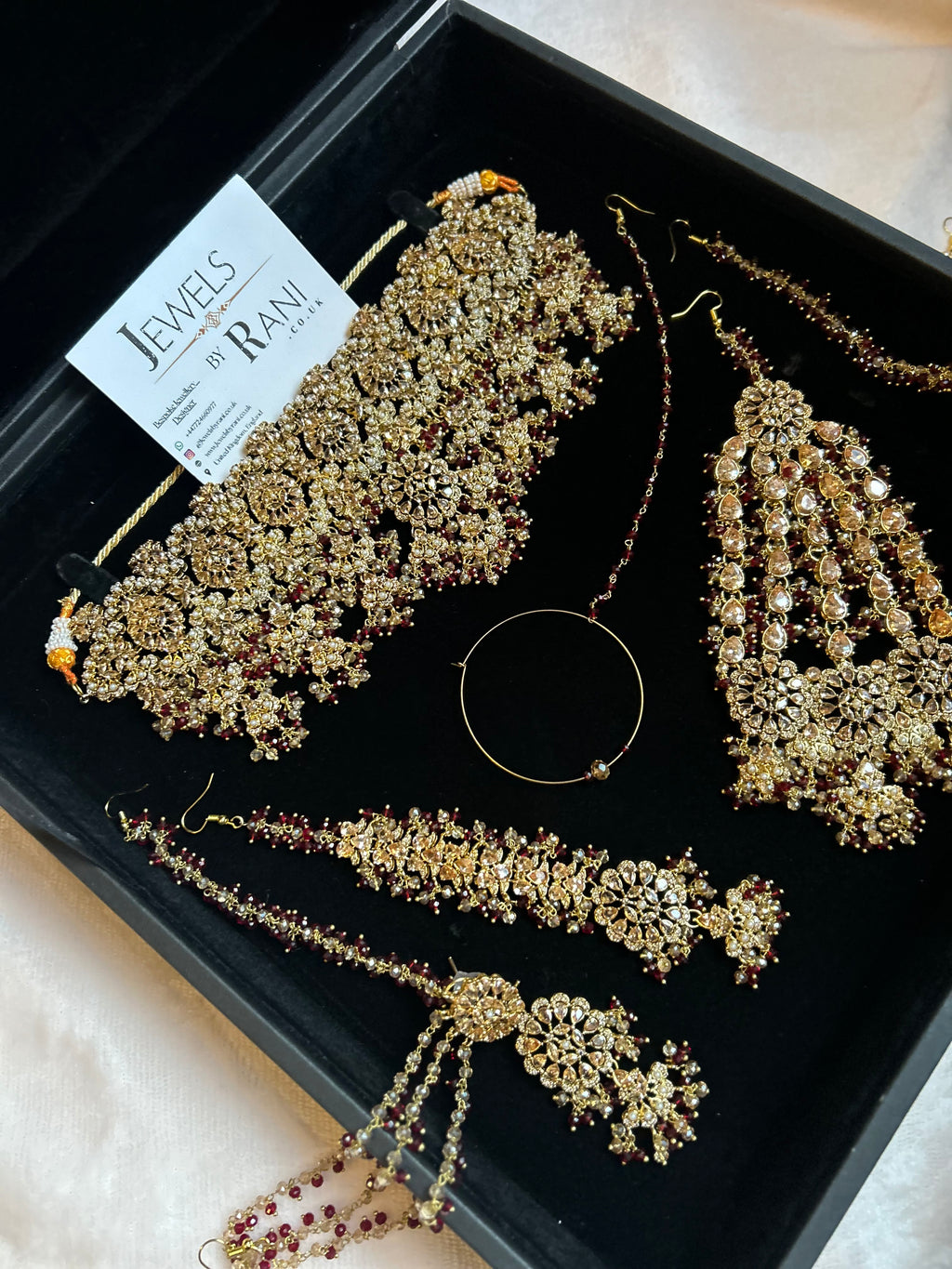 22crt Gold Plated  - Trending Maroon and Gold Choker Bridal Set Style 3862