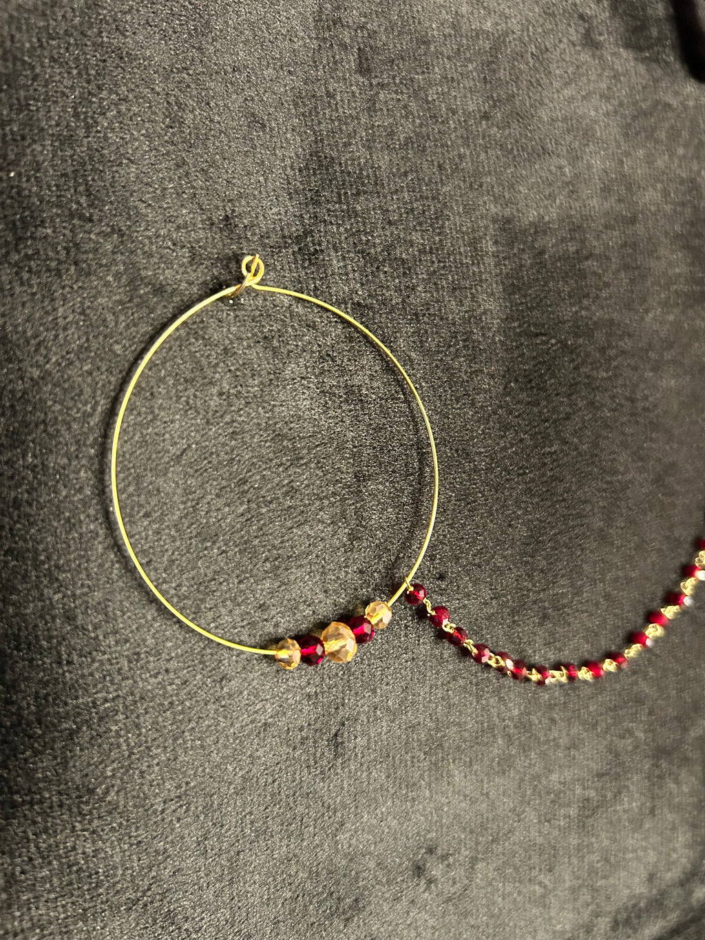 Maroon and Gold Bridal Nose Ring Nathli Nose Hoop | Design 7