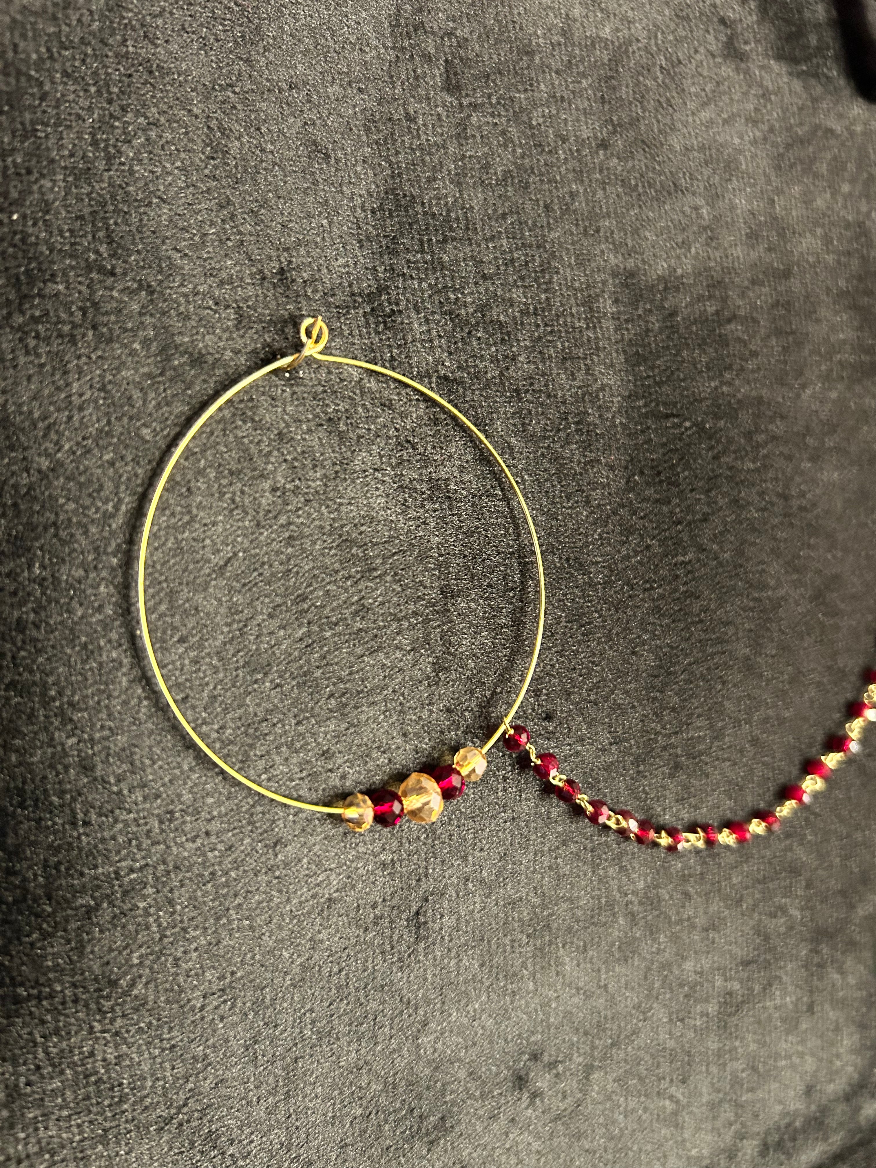 Maroon and Gold Bridal Nose Ring Nathli Nose Hoop | Design 7