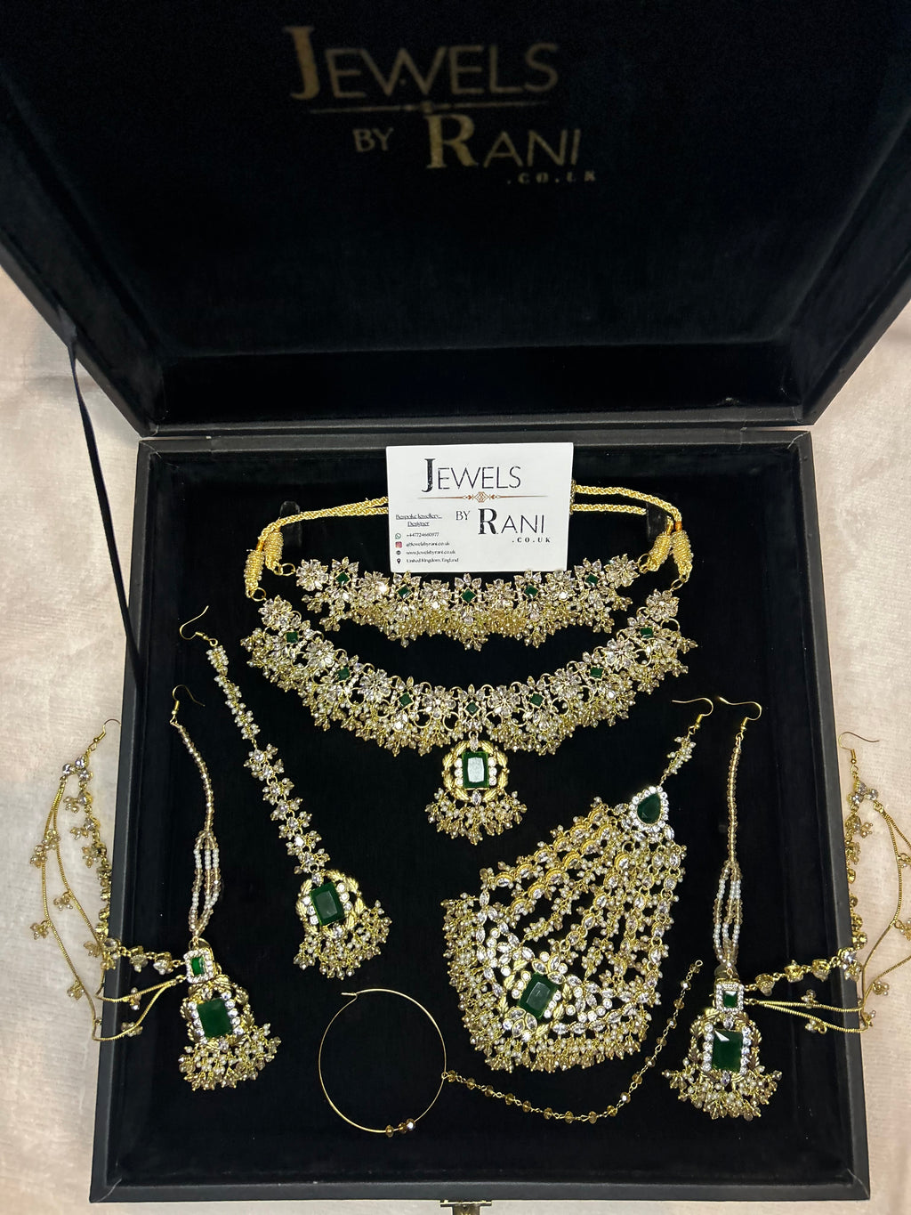 Beautiful Gold,White and Green 22crt Gold Plated Bridal Jewellery Set | Perfect for any occasion -Style 42186