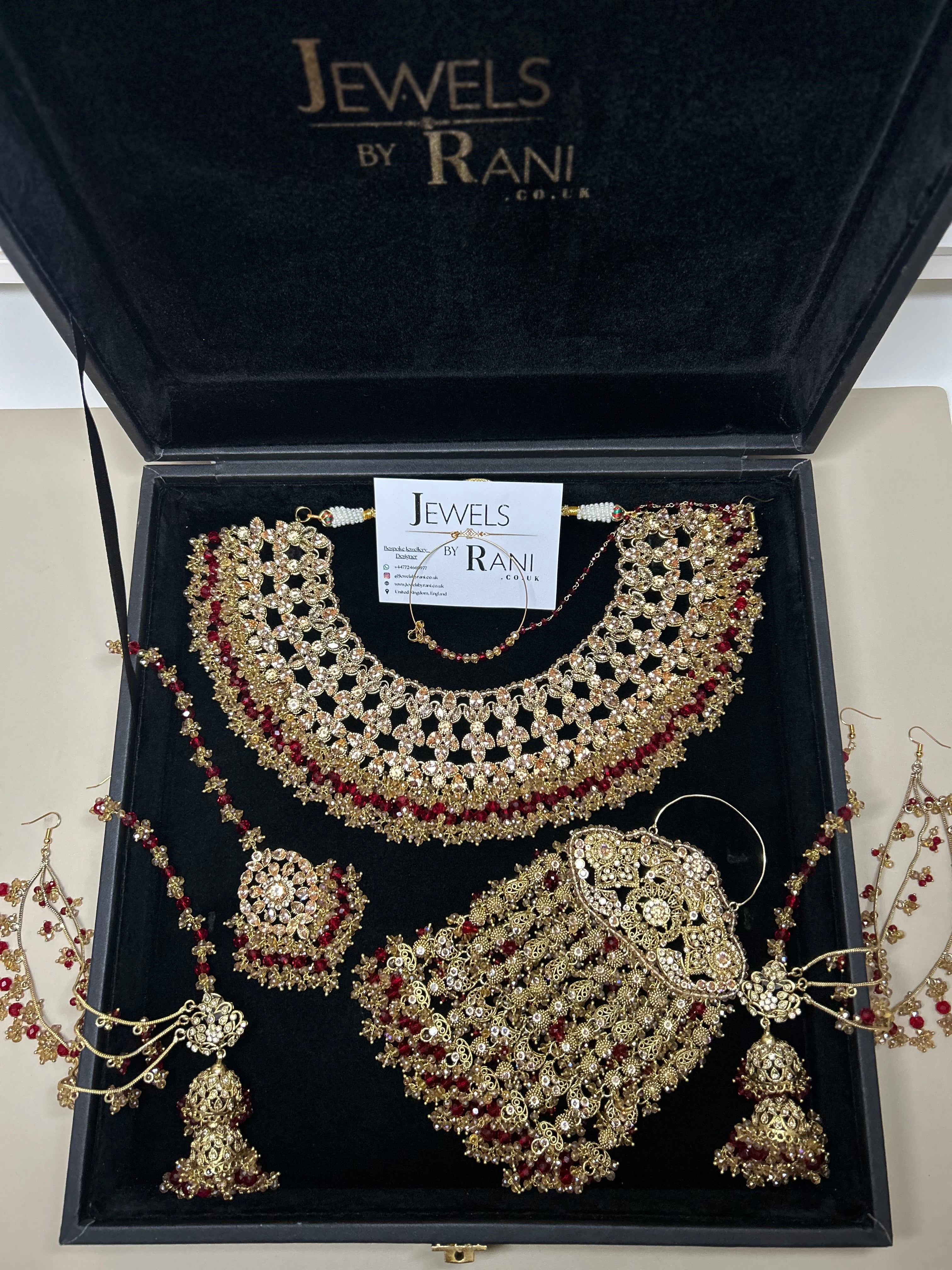 PRE ORDER: 6 Week Making time- Beautiful Deep Red & Gold 22 crt Gold Plated Bridal Jewellery Set