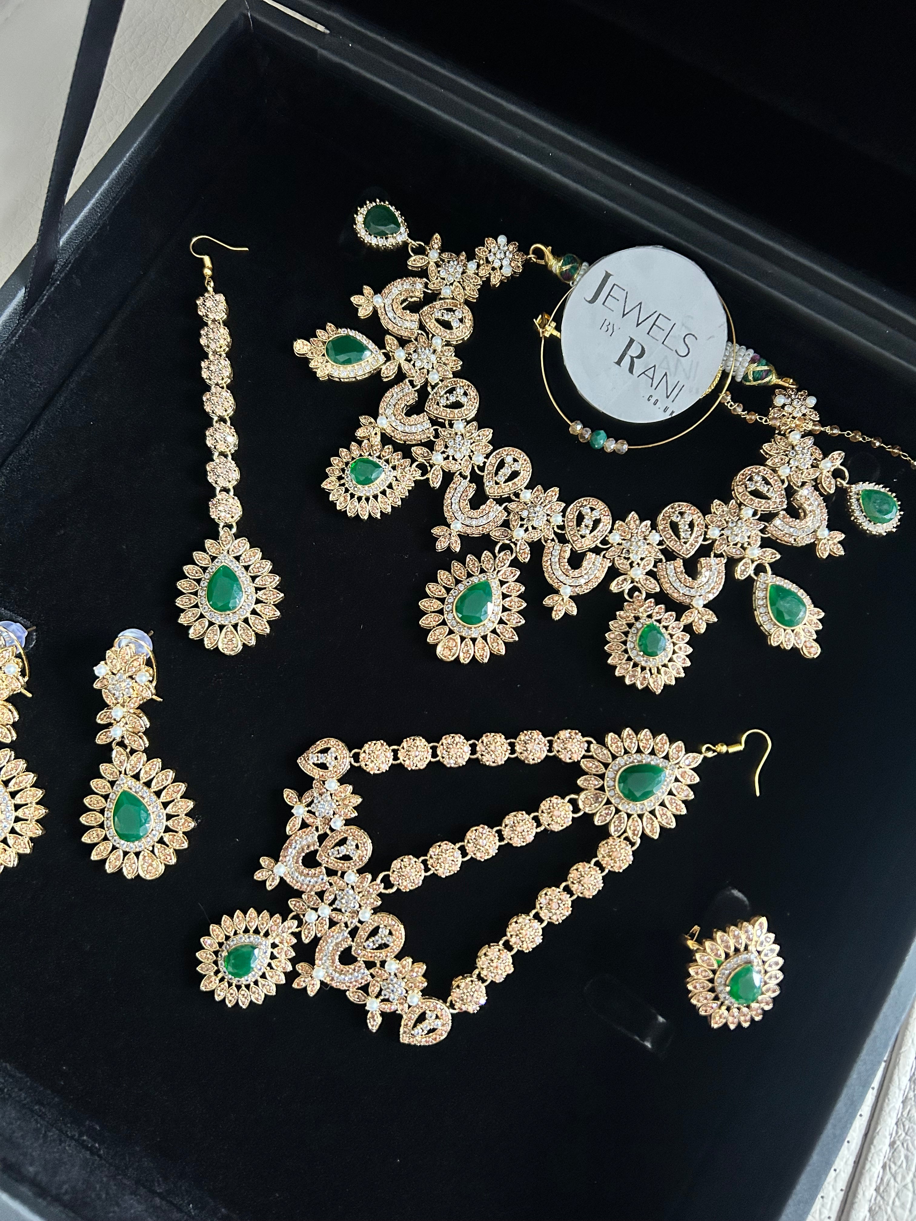 Pre Order- 24crt Gold Plated - Stunning Emerald Green Statement Set