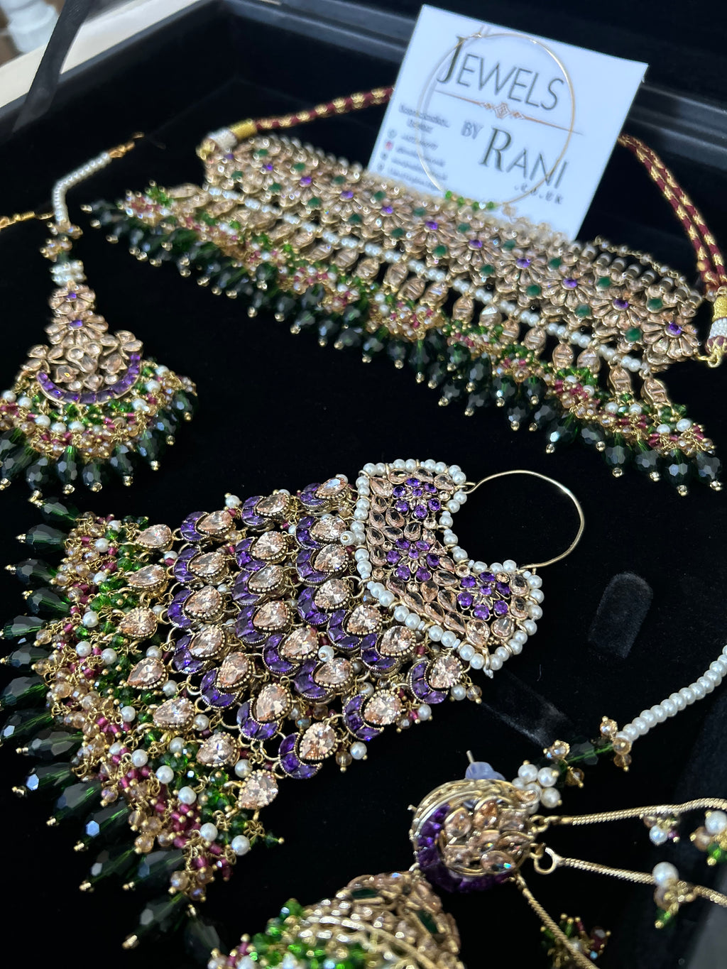 Pre Order 6 Weeks - 22crt Gold Plated- Purple and Green Mehndi Choker Set