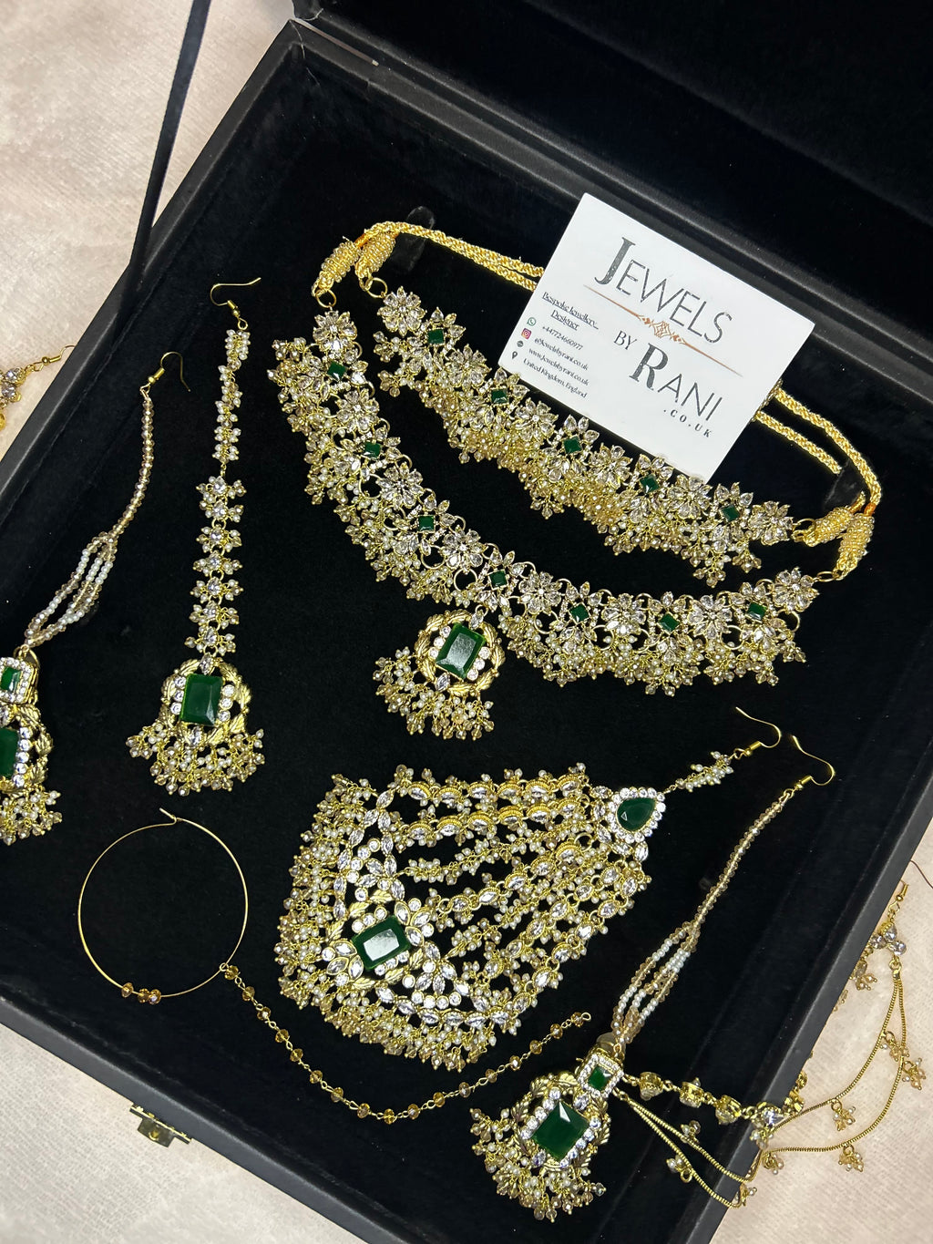 Beautiful Gold,White and Green 22crt Gold Plated Bridal Jewellery Set | Perfect for any occasion -Style 42186