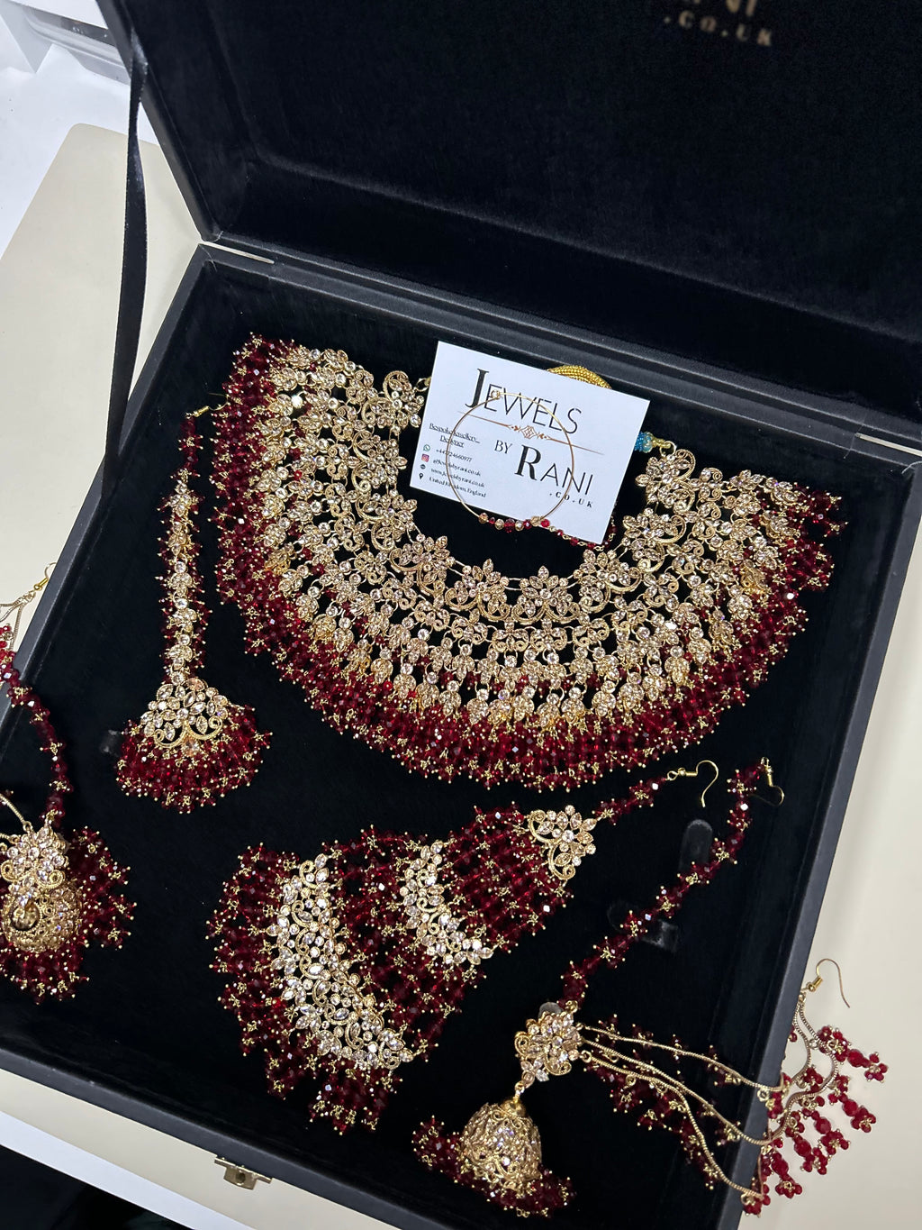 Stunning, Pakistani Trending Deep Red Full Bridal Jewellery Set/ Style 87 Large Necklace