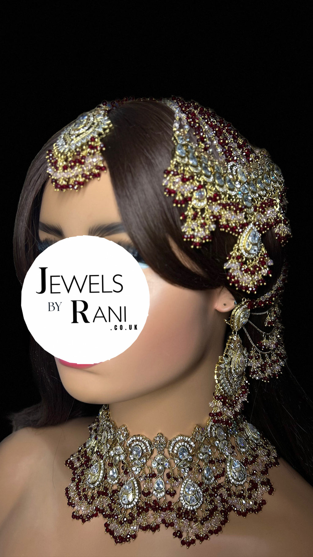 22crt Gold Plated  - Maroon and light Pink Bridal Set Style 4963