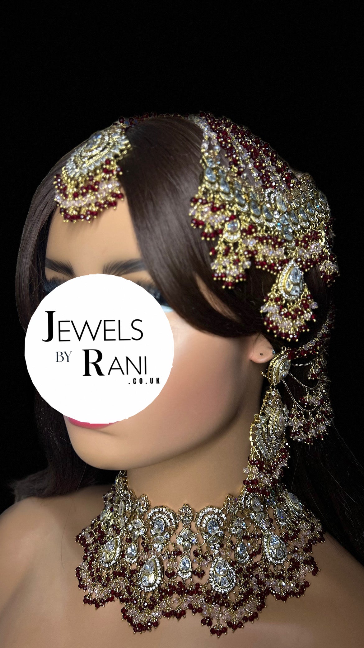 22crt Gold Plated  - Maroon and light Pink Bridal Set Style 4963