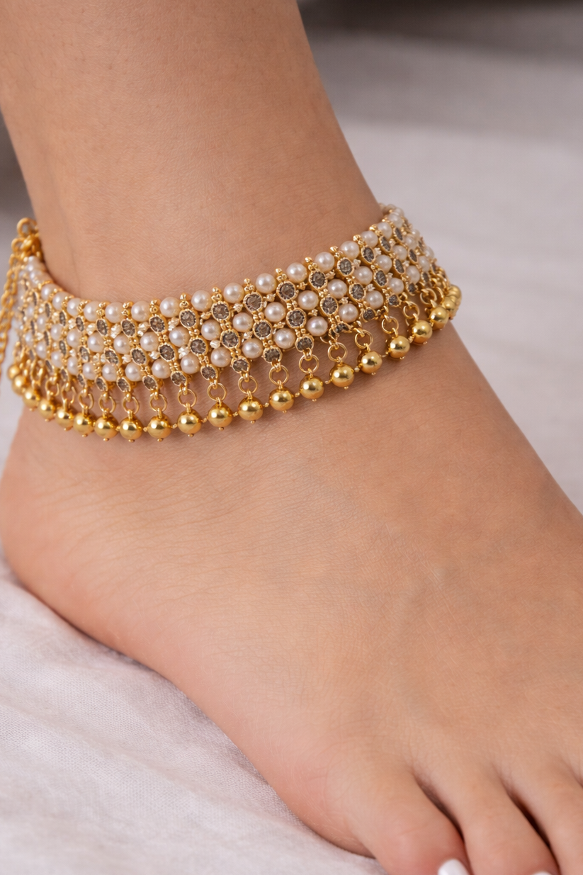 Gold and White Bell Anklet