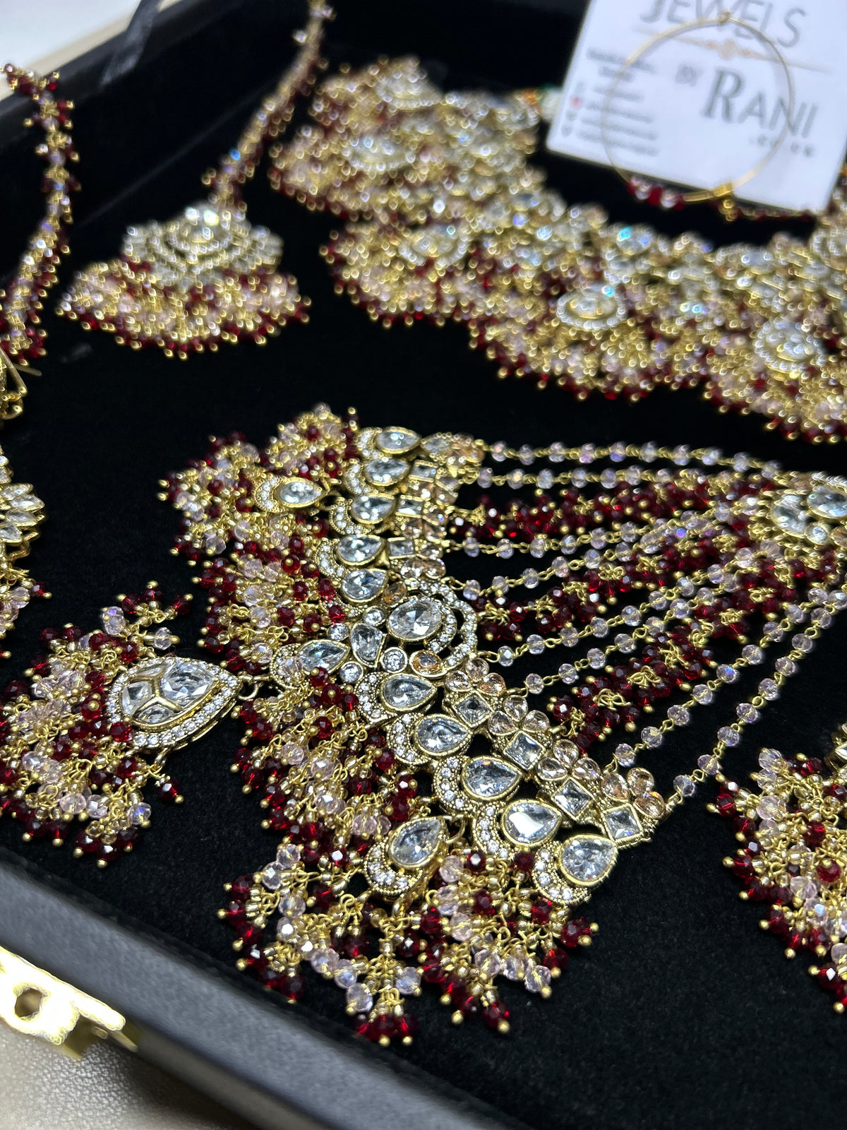 22crt Gold Plated  - Maroon and light Pink Bridal Set Style 4963