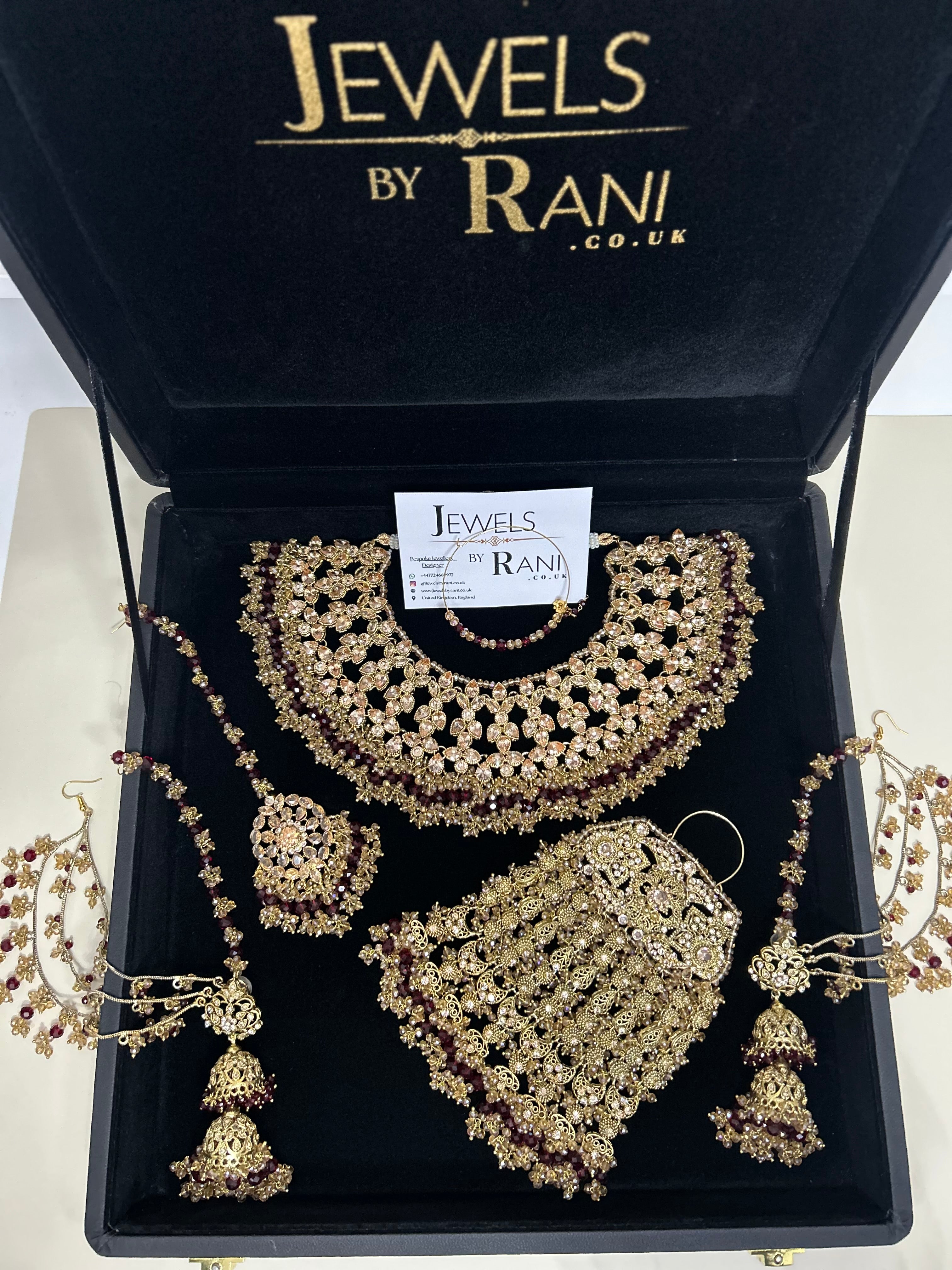 PRE ORDER: 6 Week Making time- Beautiful Maroon & Gold 22 crt Gold Plated Bridal Jewellery Set