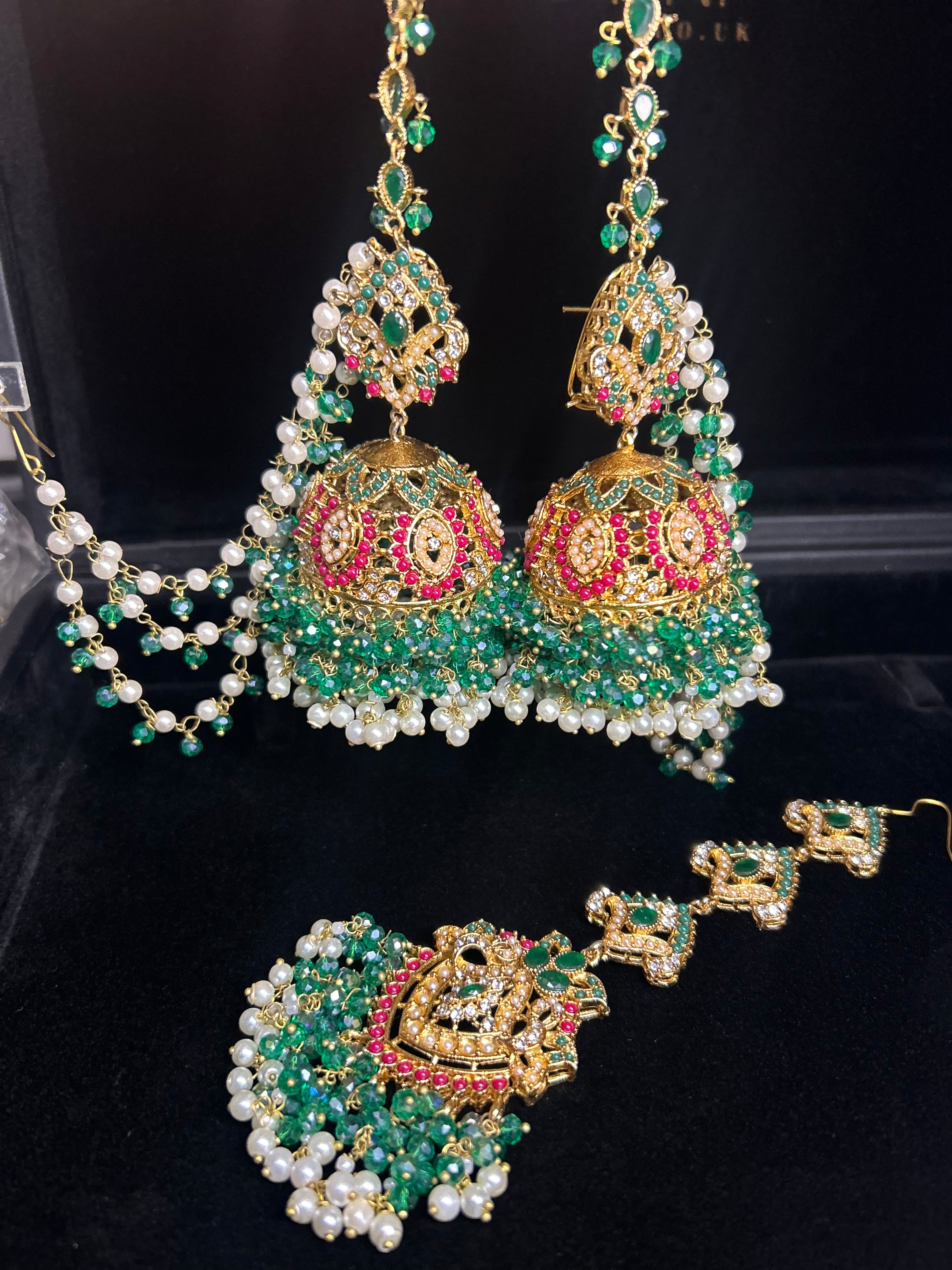 Light Green and White Multi Coloured Jhumkes & Tikka Set