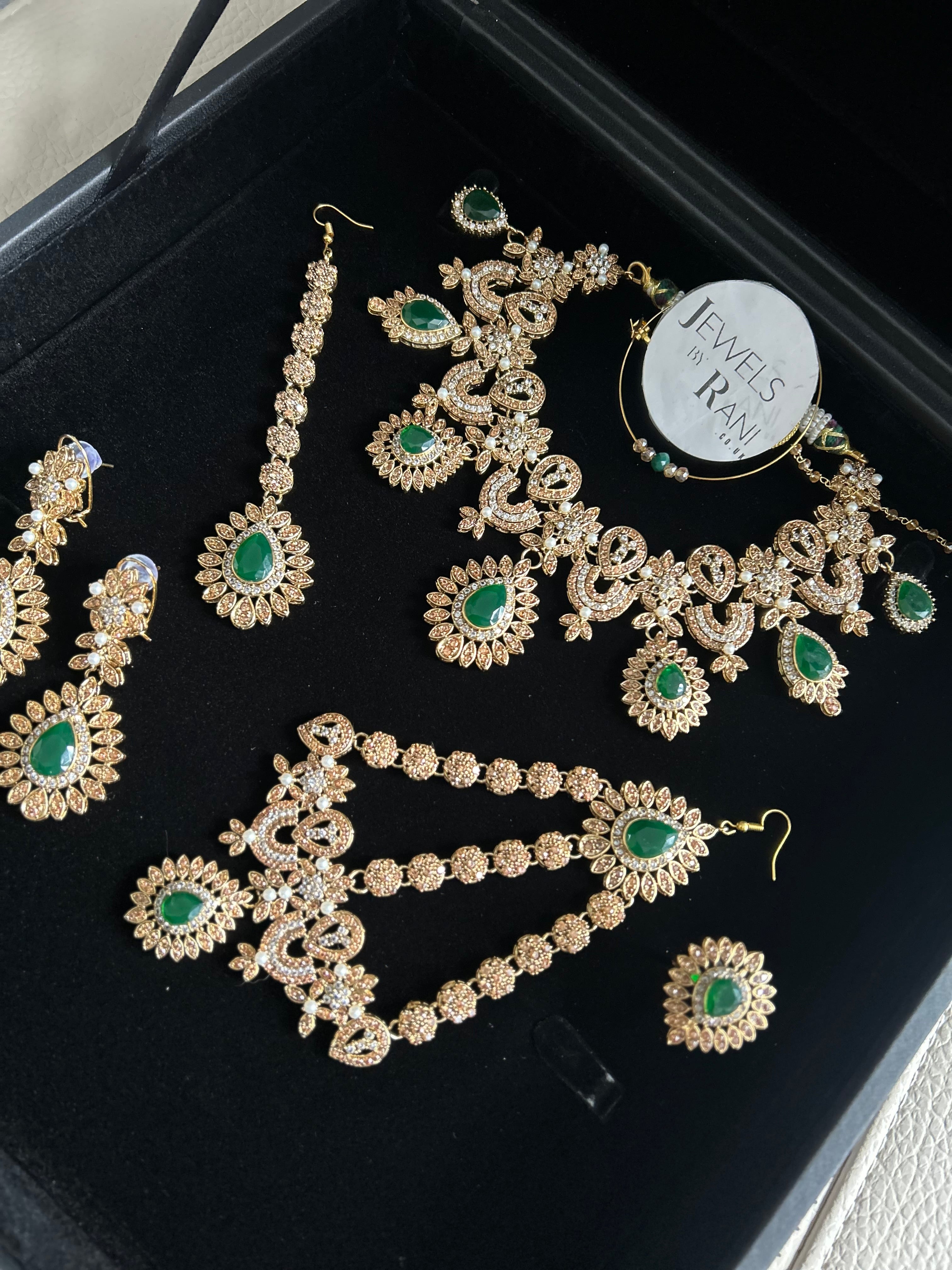 Pre Order- 24crt Gold Plated - Stunning Emerald Green Statement Set