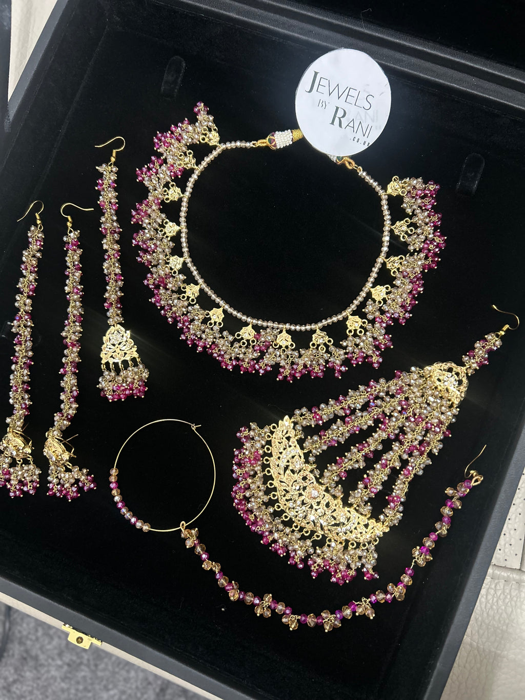 Hot Pink and Gold Kundan Bridal Jewellery Set 22crt Gold Plated
