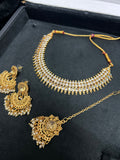 Stunning Light Weight Silver, gold and White Necklace with Earrings and Tikka