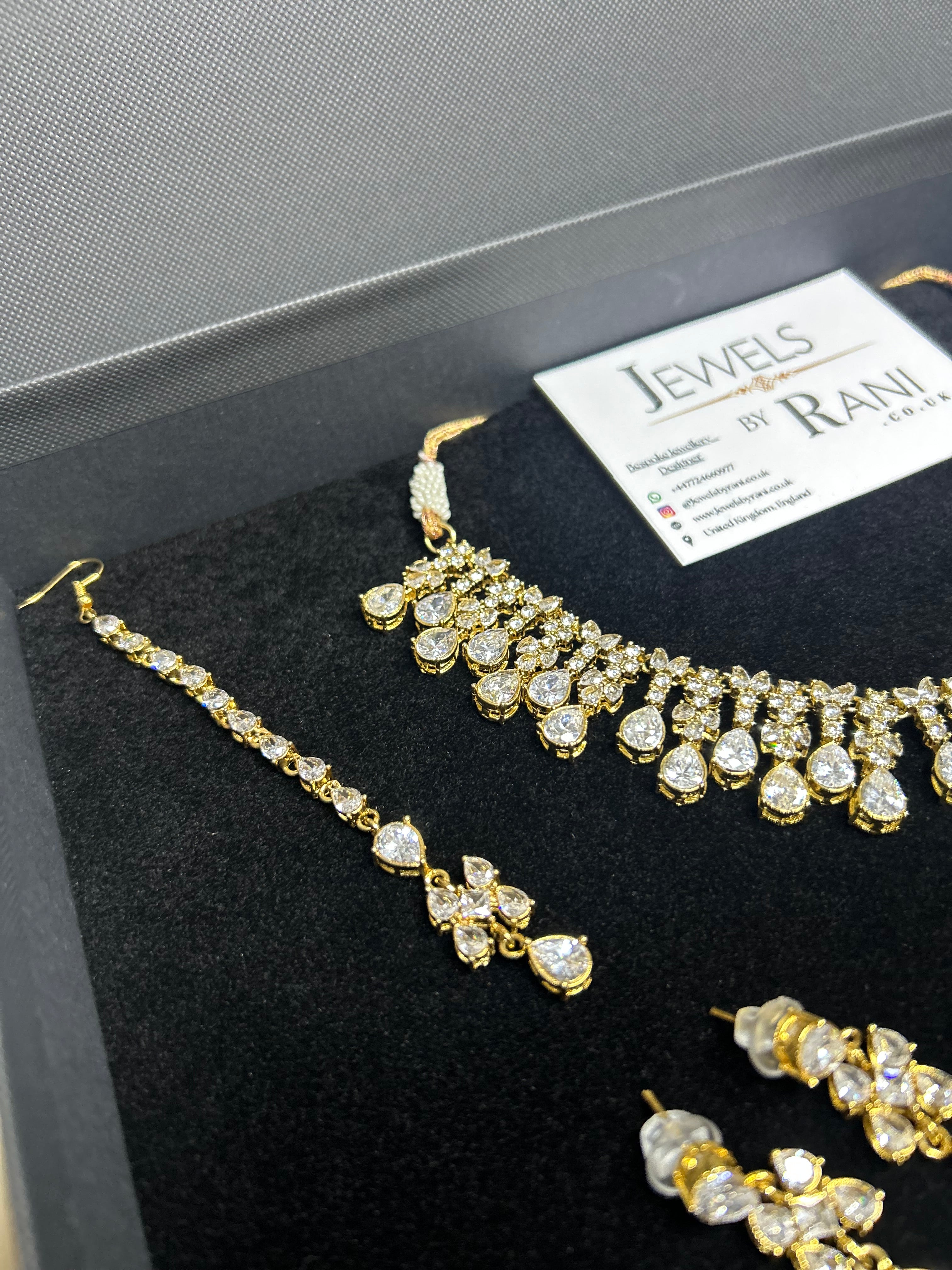 Beautiful Silver Stoned Bridal Jewellery Set 22crt Gold Plated