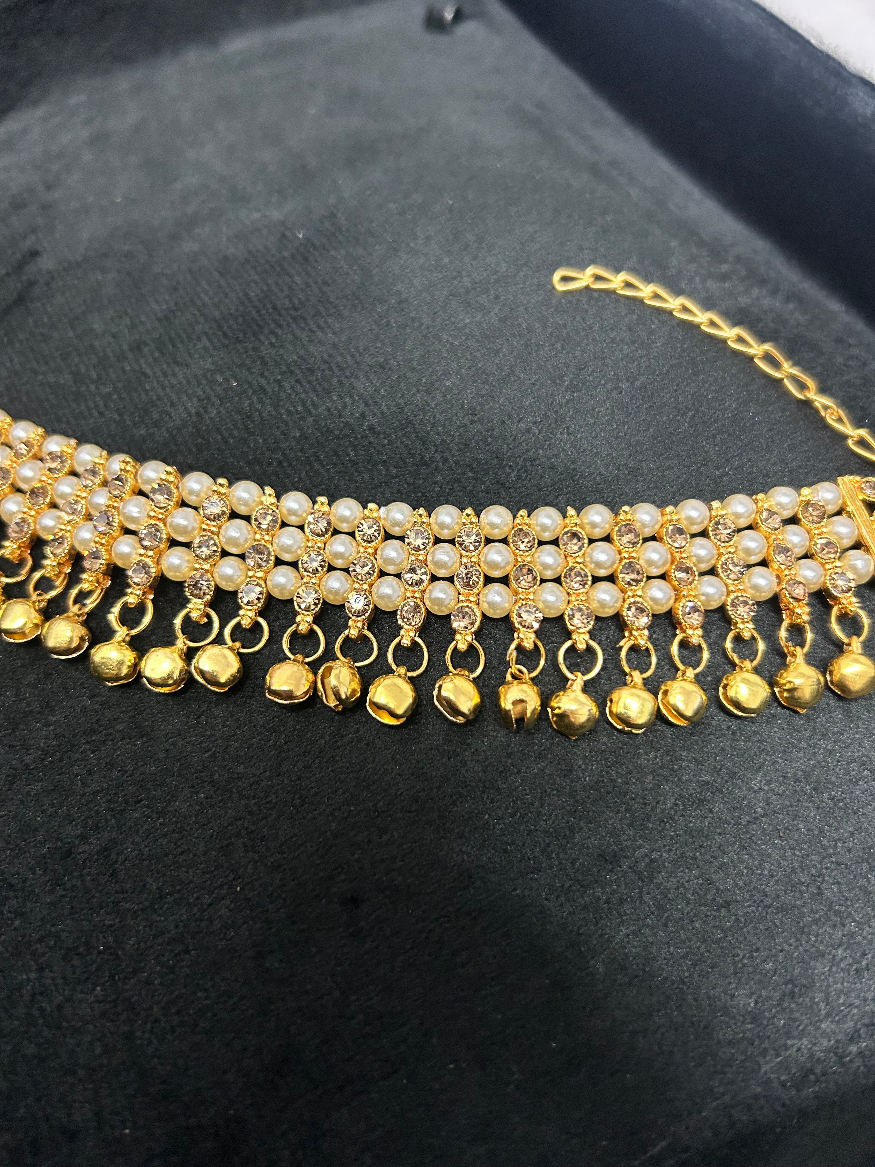 Gold and White Bell Anklet