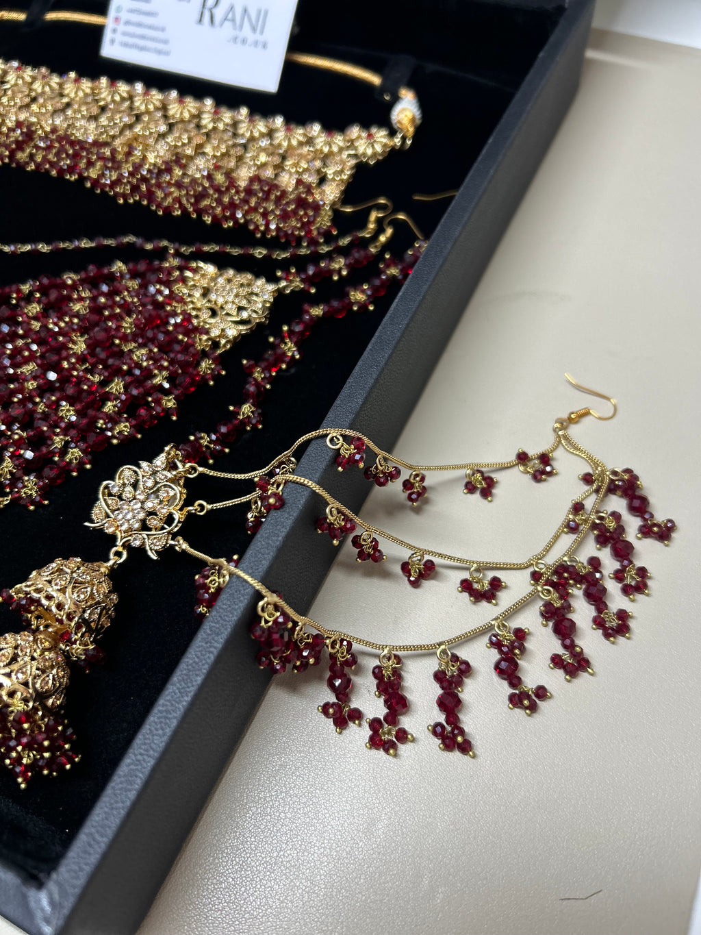 Beautiful Maroon Pakistani Choker Full Bridal Jewellery Set/ Style 7253