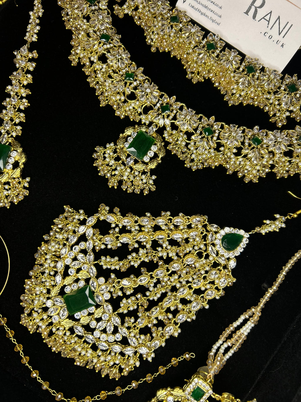 Beautiful Gold,White and Green 22crt Gold Plated Bridal Jewellery Set | Perfect for any occasion -Style 42186