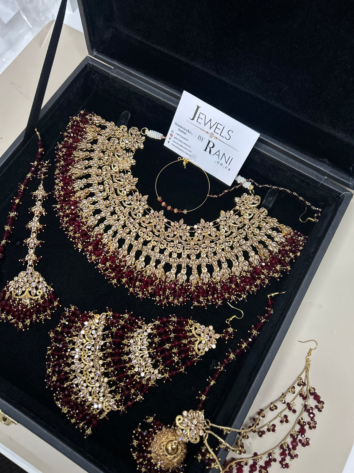 Stunning, Pakistani Trending Maroon Full Bridal Jewellery Set/ Style 87 Large Necklace