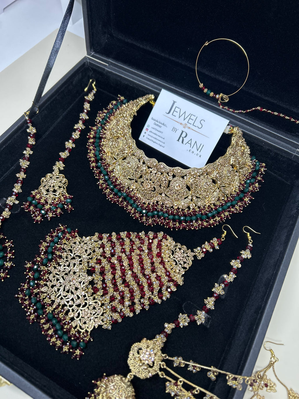 Pre order 6 Weeks - Stunning Green and Maroon Bridal Jewellery Set