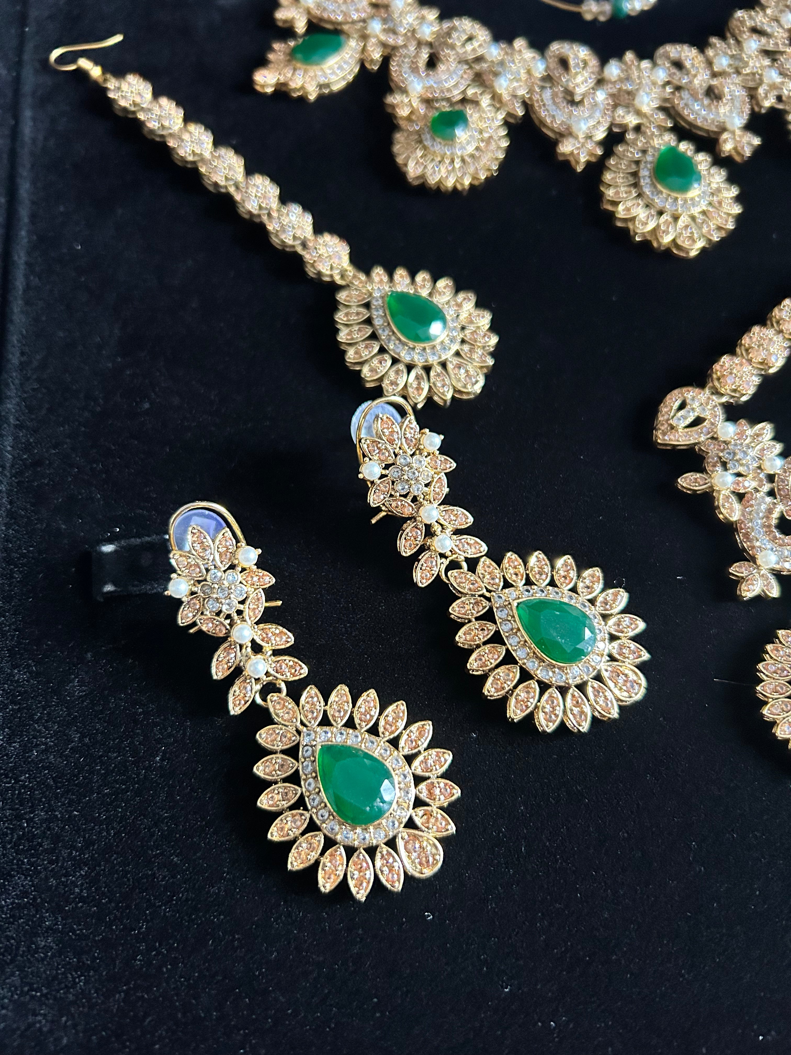 Pre Order- 24crt Gold Plated - Stunning Emerald Green Statement Set