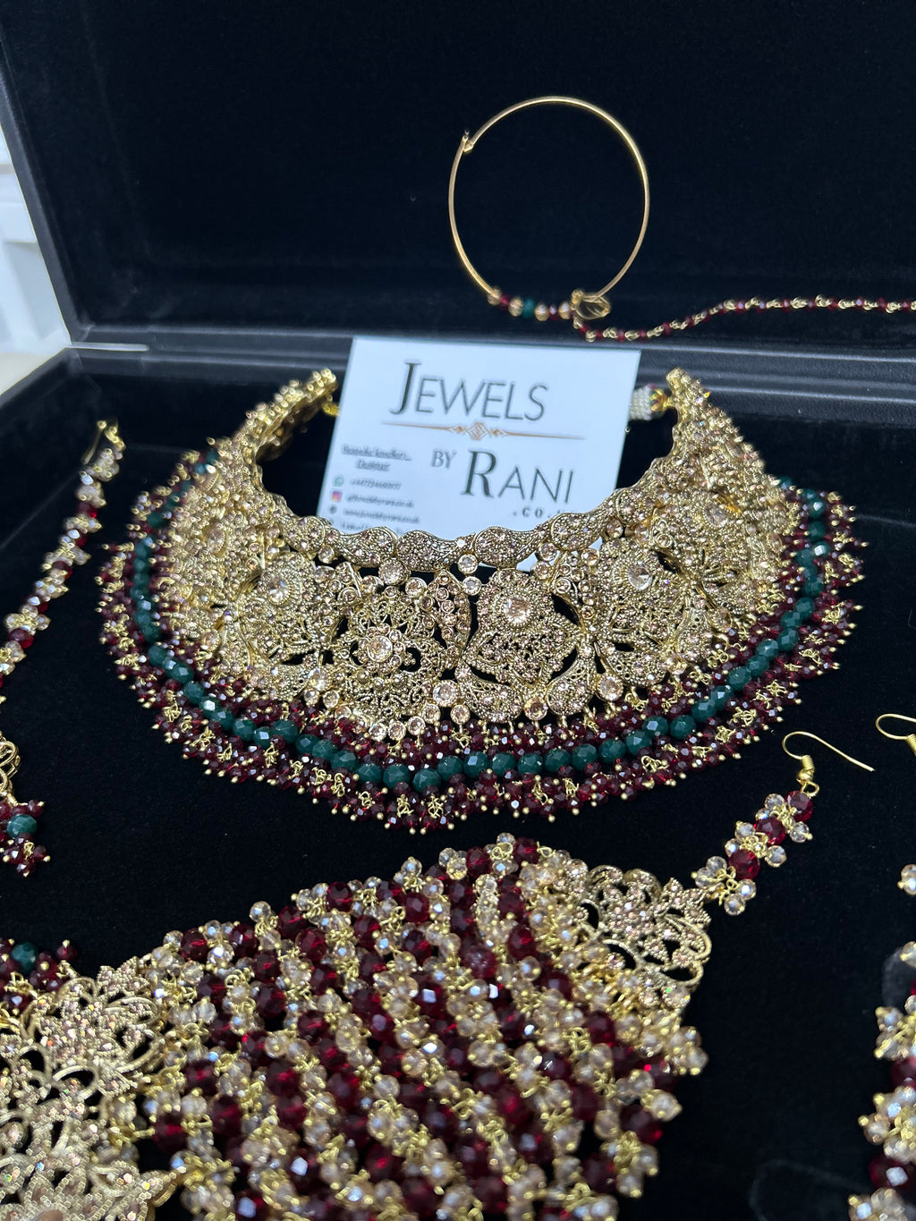 Pre order 6 Weeks - Stunning Green and Maroon Bridal Jewellery Set
