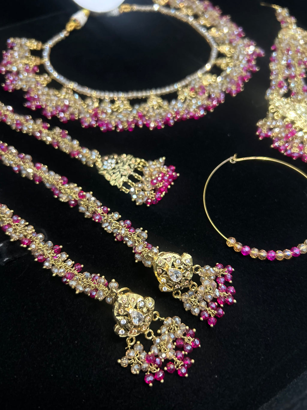 Hot Pink and Gold Kundan Bridal Jewellery Set 22crt Gold Plated