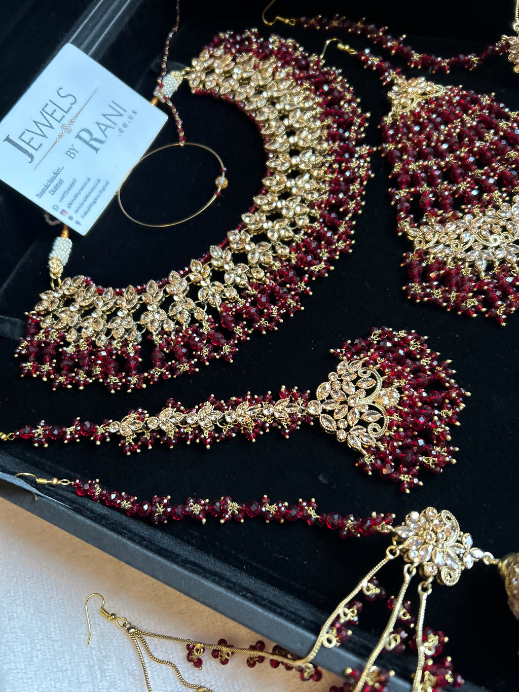 22crt Gold Plated  - Maroon and Gold Bridal Set Style 3863