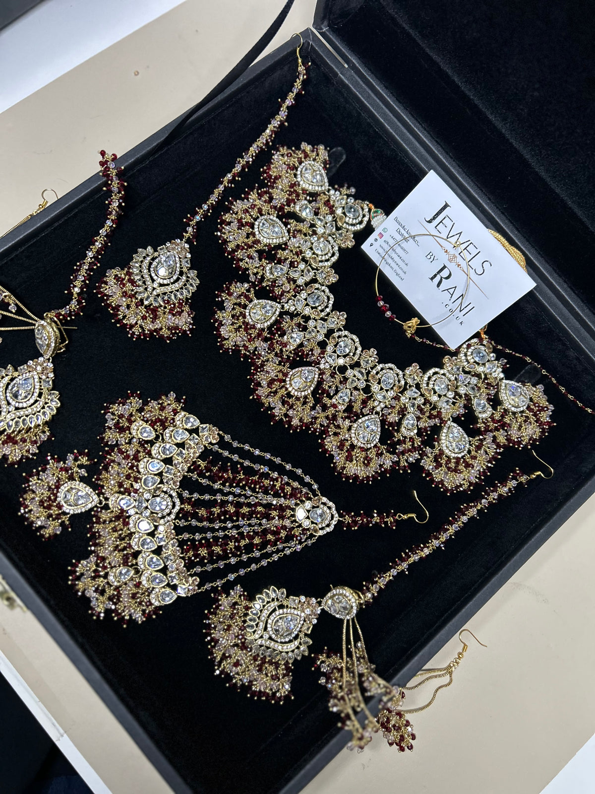 22crt Gold Plated  - Maroon and light Pink Bridal Set Style 4963
