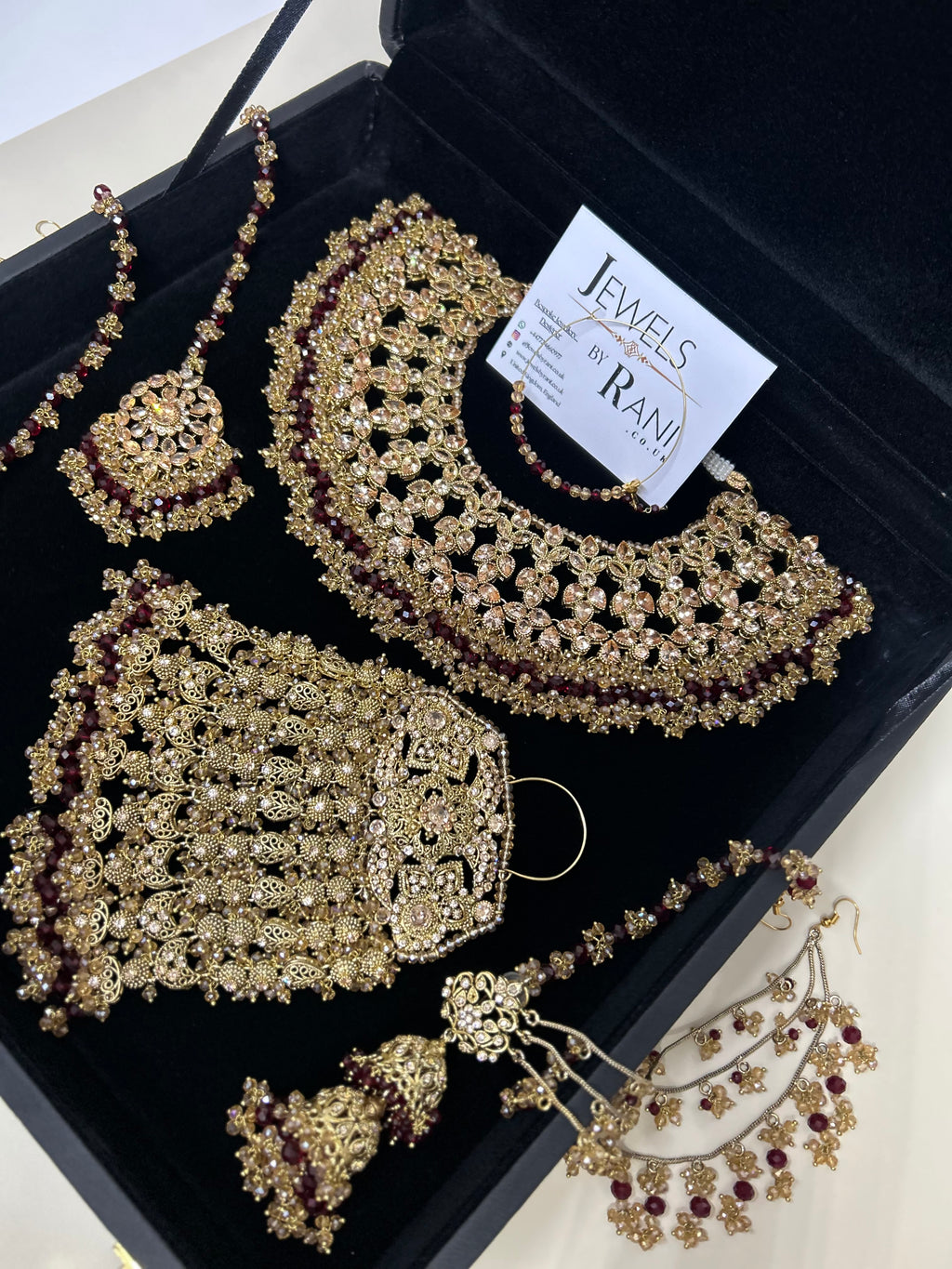 PRE ORDER: 6 Week Making time- Beautiful Maroon & Gold 22 crt Gold Plated Bridal Jewellery Set