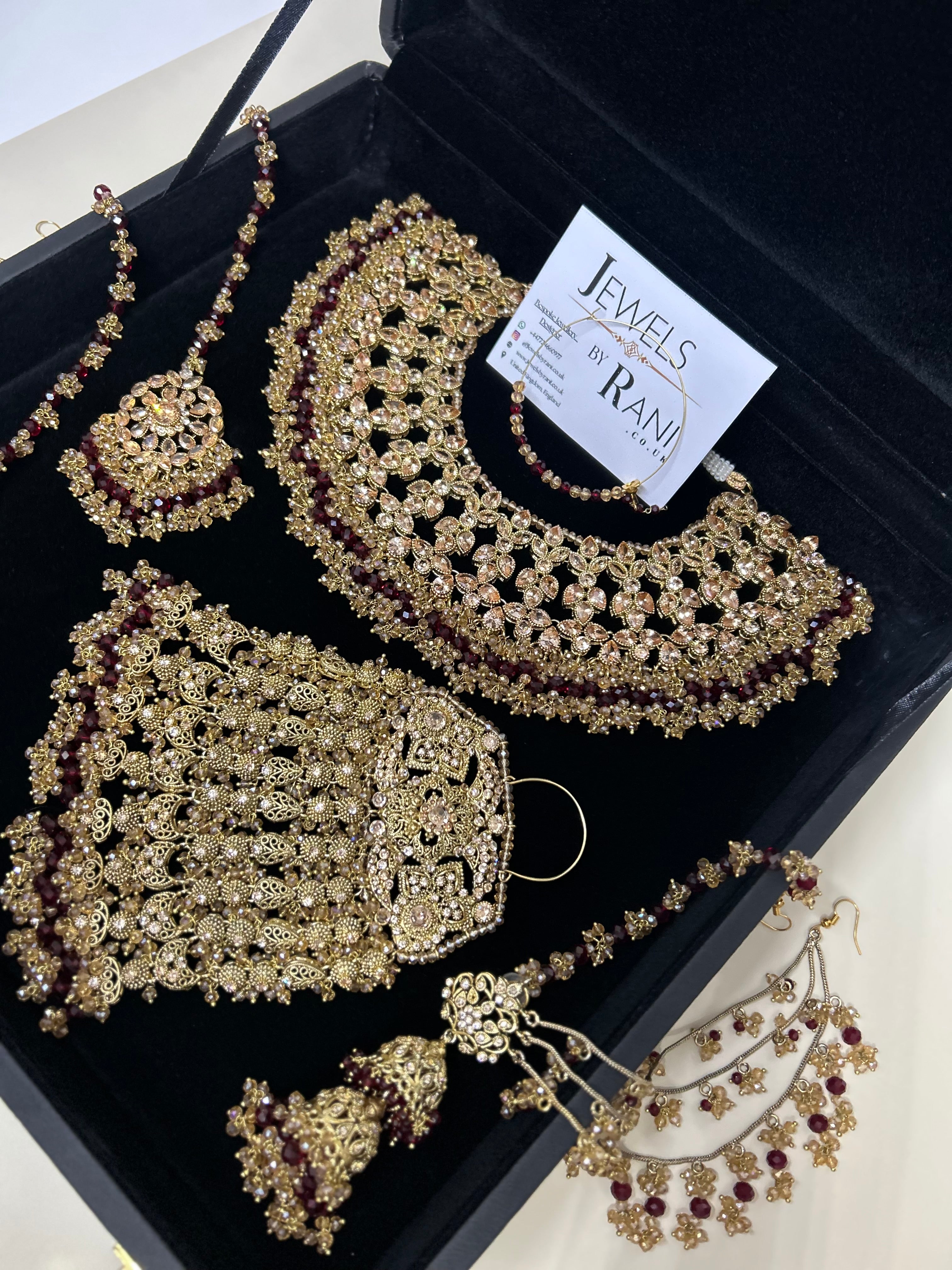 PRE ORDER: 6 Week Making time- Beautiful Maroon & Gold 22 crt Gold Plated Bridal Jewellery Set