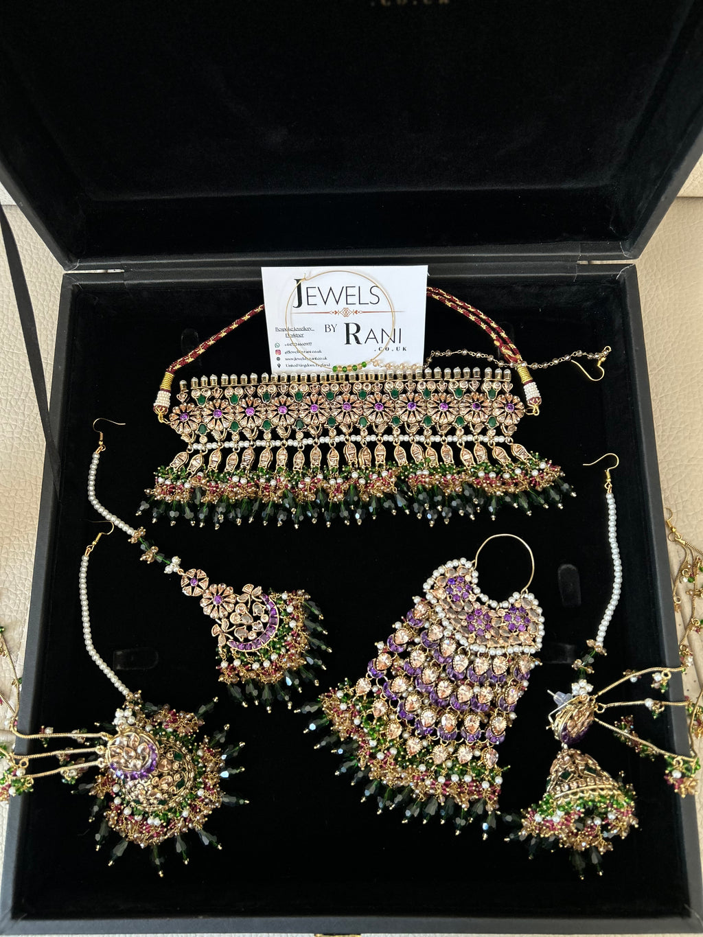 Pre Order 6 Weeks - 22crt Gold Plated- Purple and Green Mehndi Choker Set