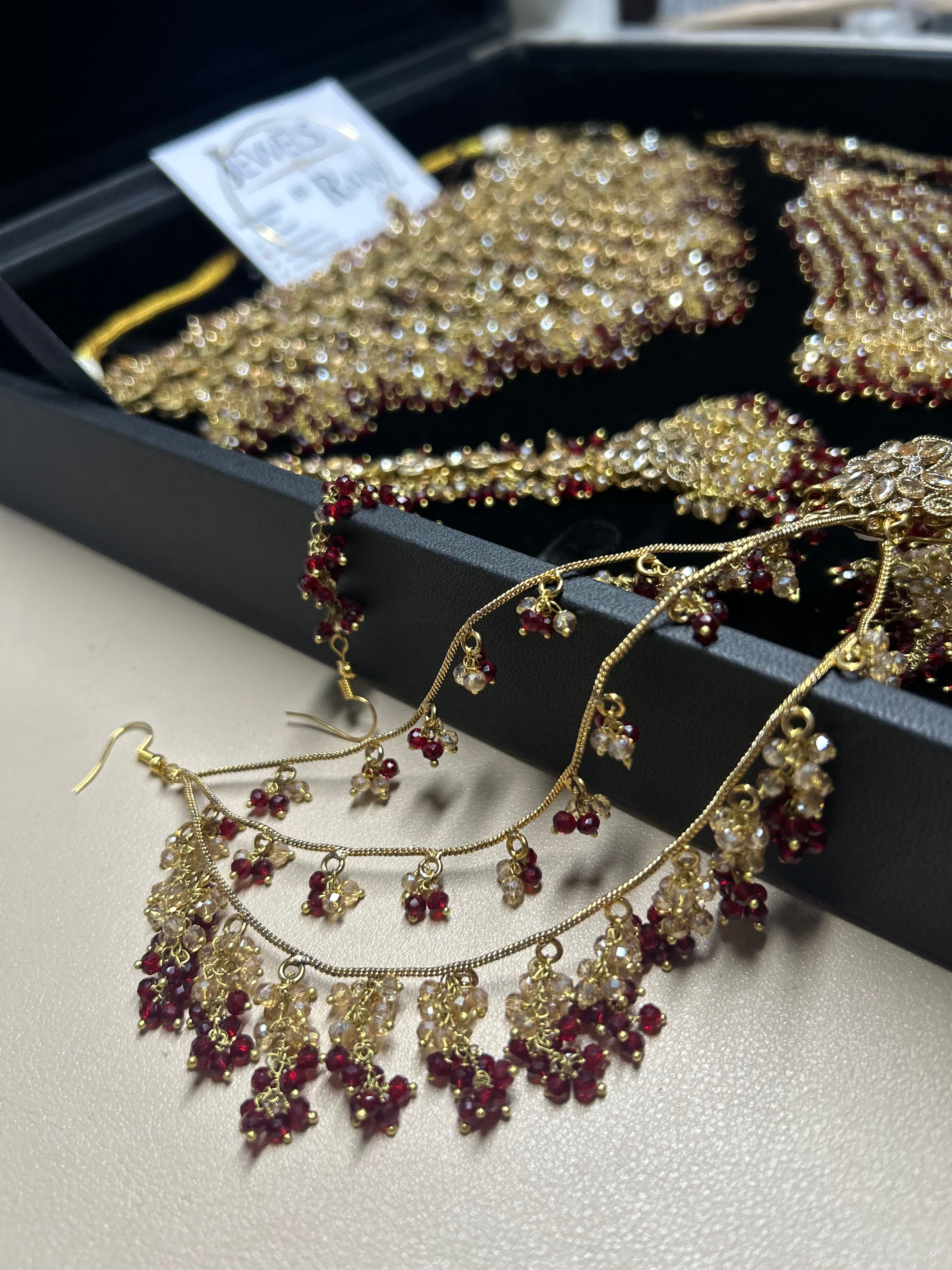 Style 2 - Maroon and Gold Dangle Bridal Jewellery Set