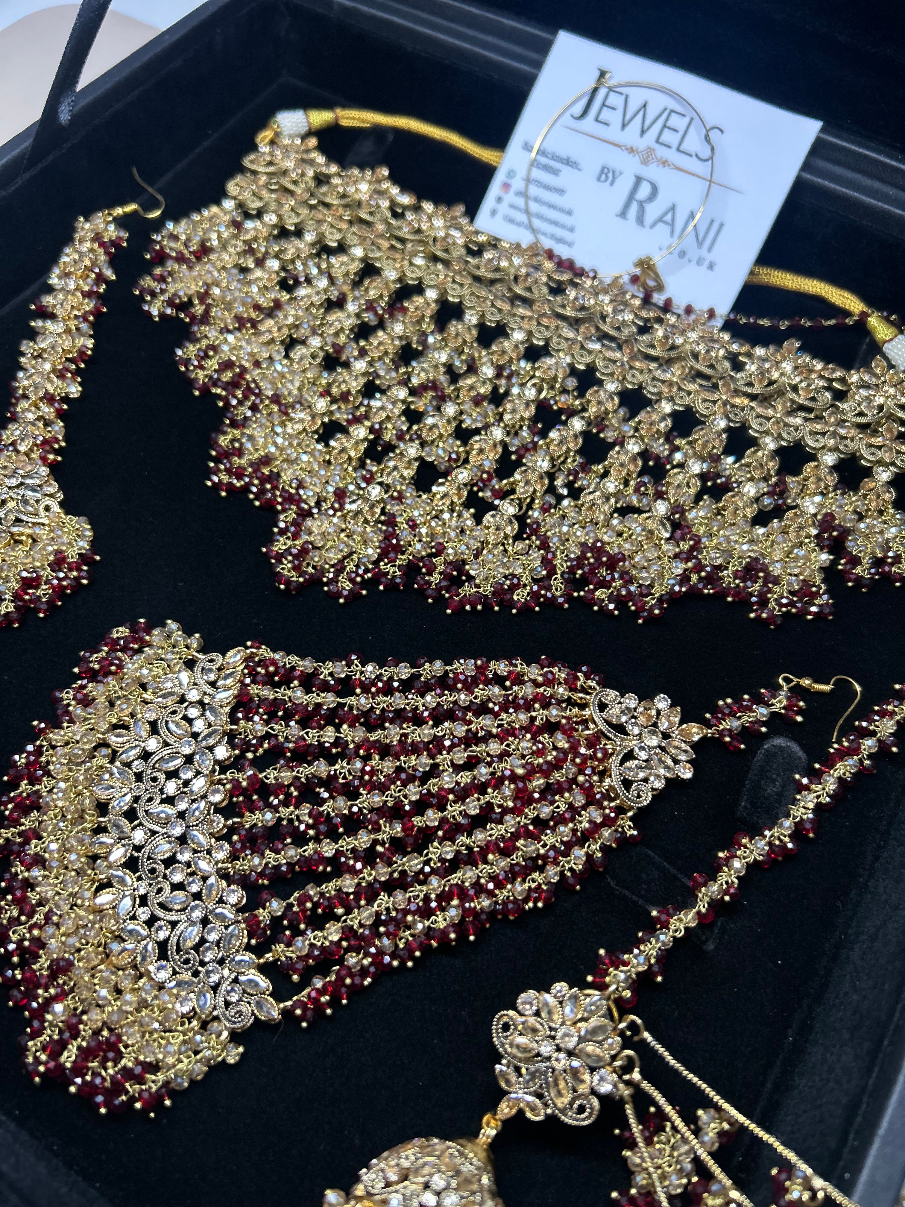 Style 2 - Maroon and Gold Dangle Bridal Jewellery Set