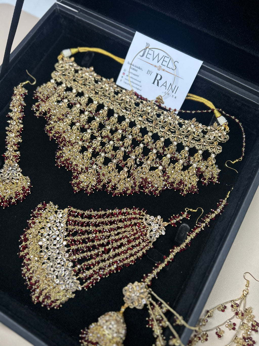 Style 2 - Maroon and Gold Dangle Bridal Jewellery Set