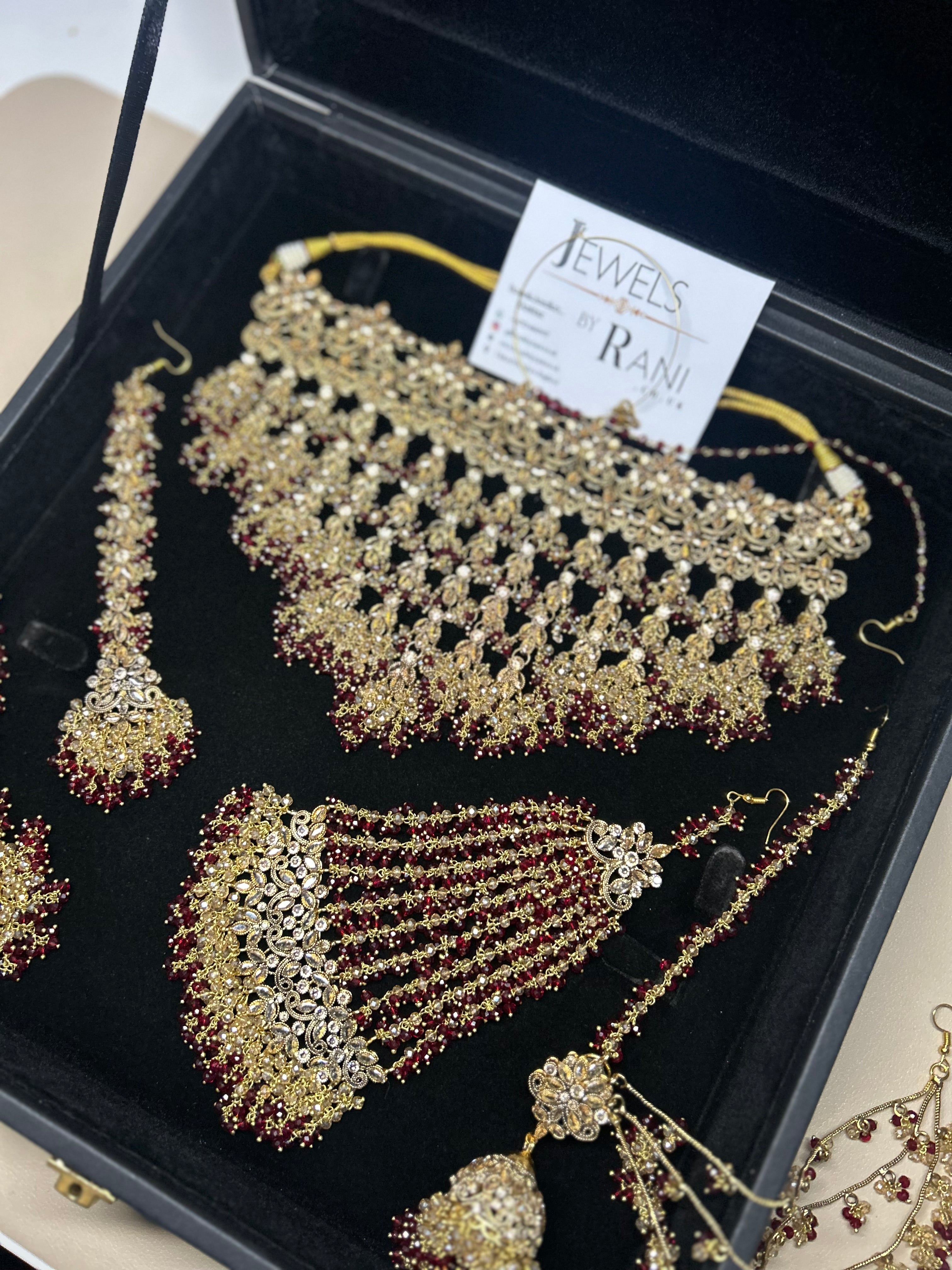 Style 2 - Maroon and Gold Dangle Bridal Jewellery Set