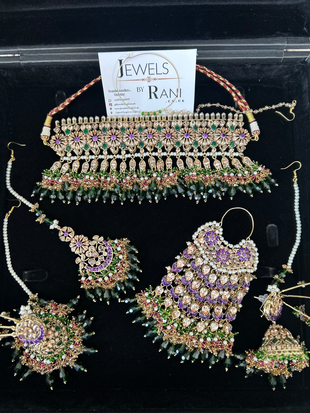 Pre Order 6 Weeks - 22crt Gold Plated- Purple and Green Mehndi Choker Set