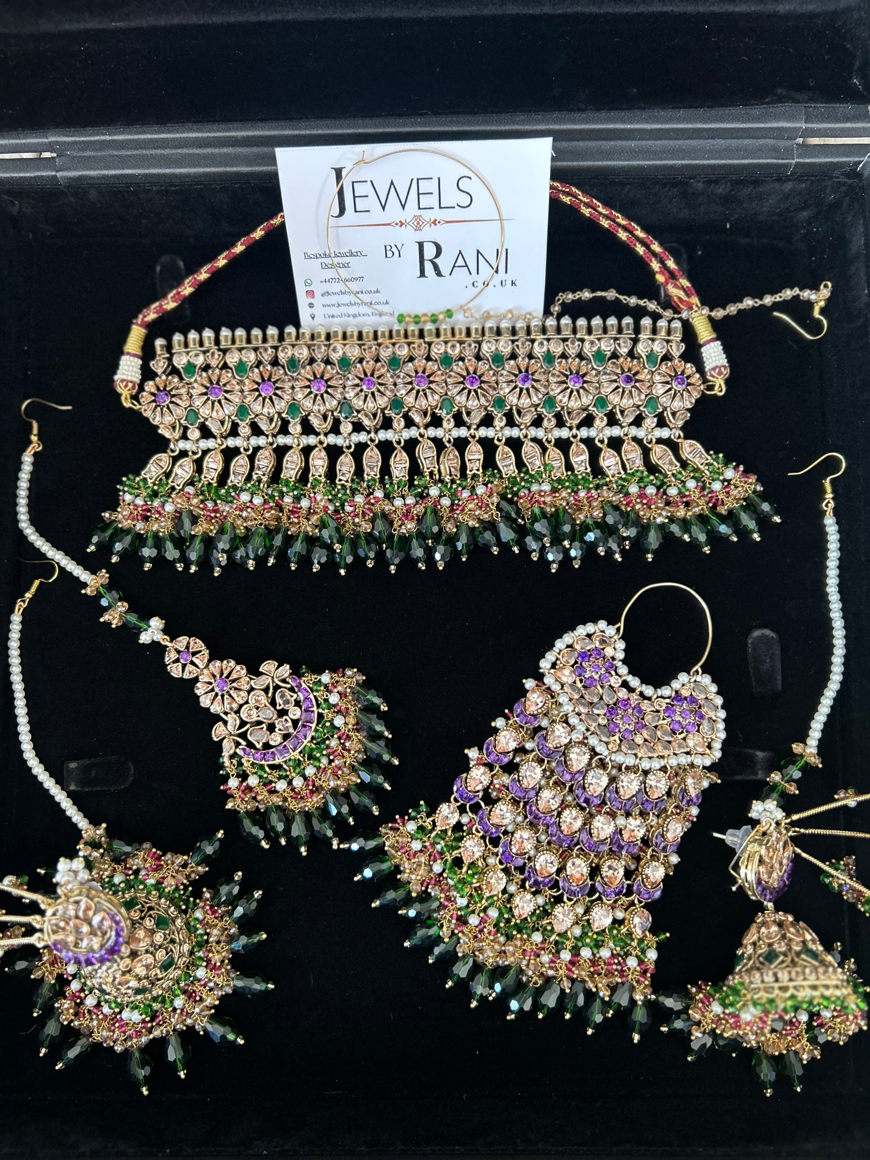 Pre Order 6 Weeks - 22crt Gold Plated- Purple and Green Mehndi Choker Set