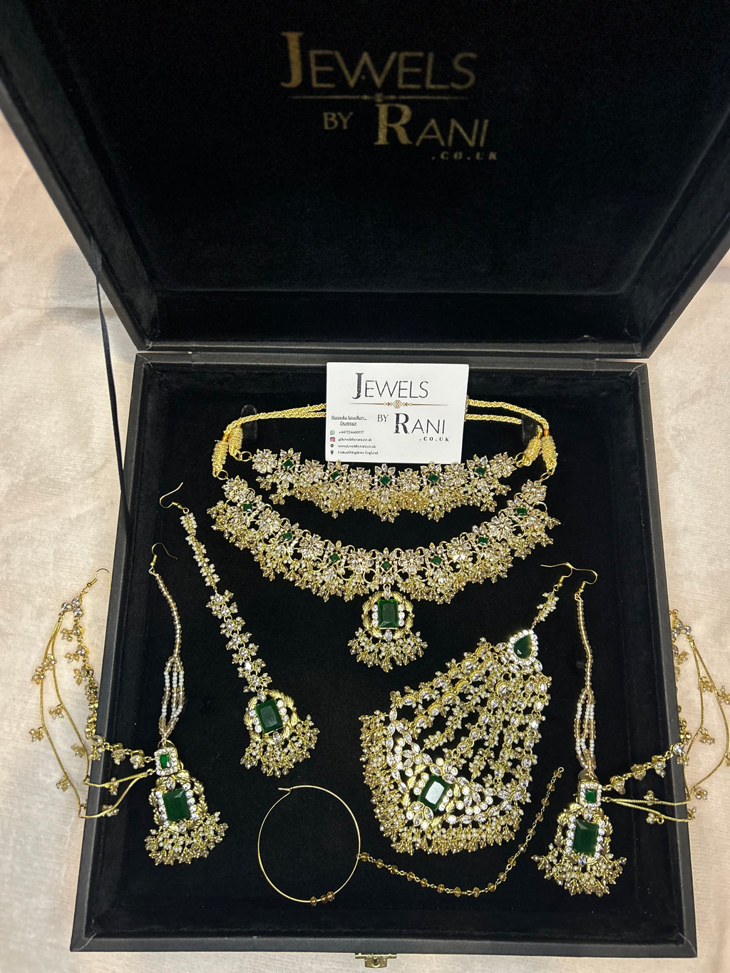 Beautiful Gold,White and Green 22crt Gold Plated Bridal Jewellery Set | Perfect for any occasion -Style 42186