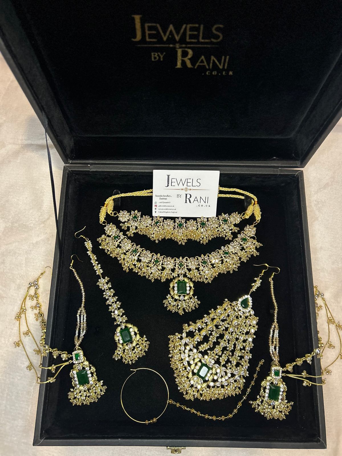 Beautiful Gold,White and Green 22crt Gold Plated Bridal Jewellery Set | Perfect for any occasion -Style 42186