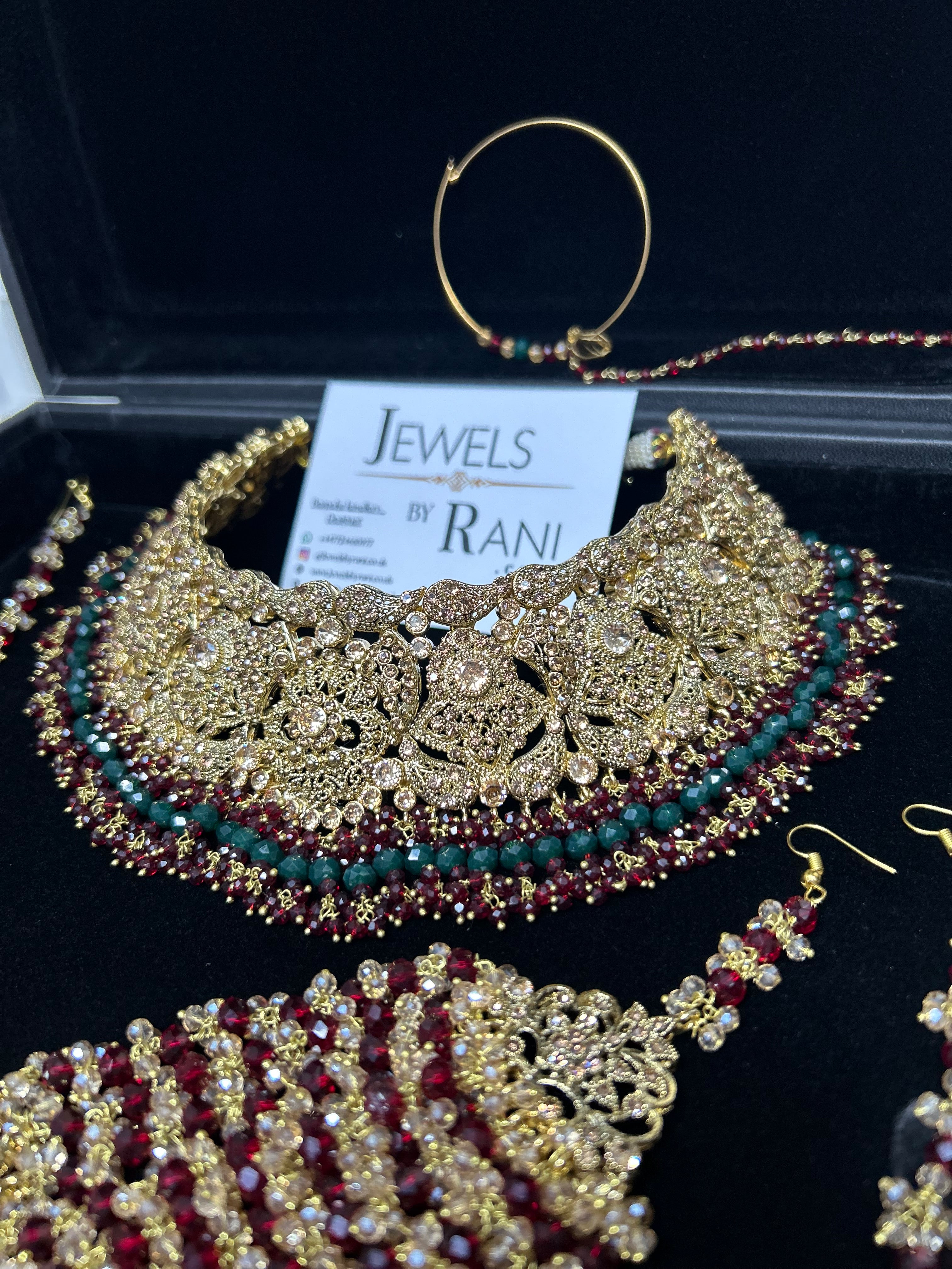 Pre order 6 Weeks - Stunning Green and Maroon Bridal Jewellery Set
