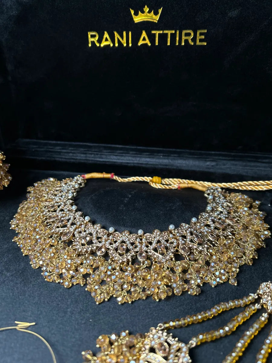 Beautiful Gold Heavily Beaded Bridal Set - Jewelsbyrani