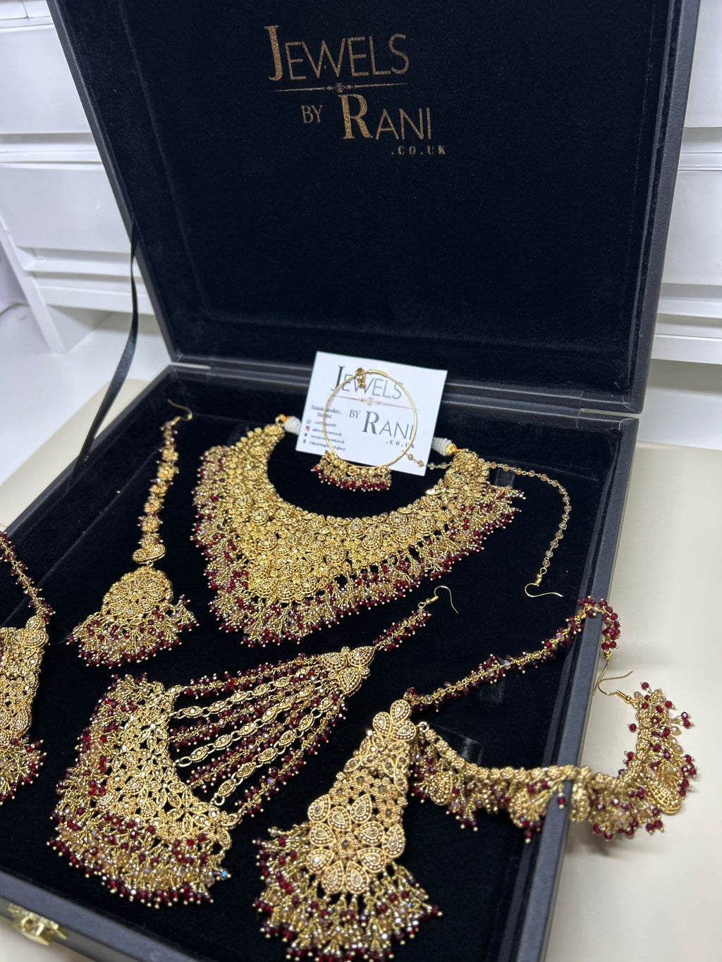 PRE ORDER: 6 Week Making time- Beautiful Maroon & Gold 22crt Gold Plated Bridal Jewellery Set (flat necklace)