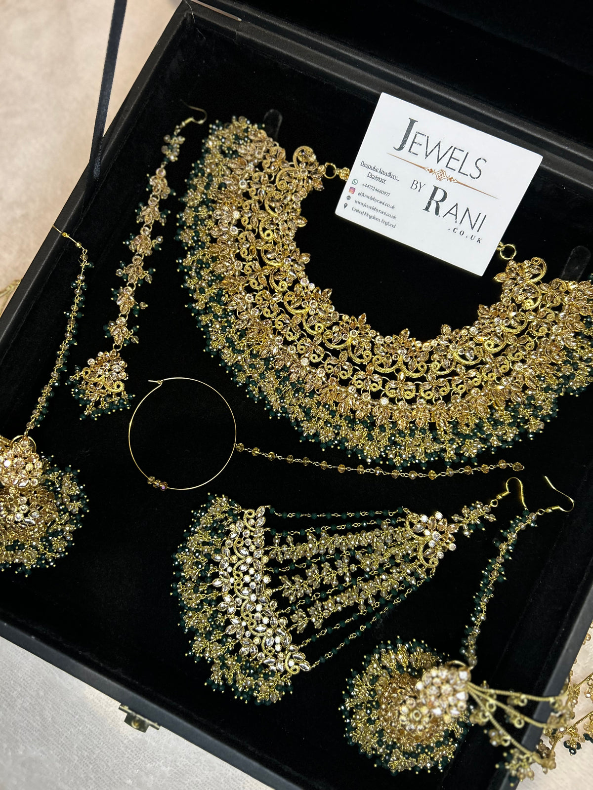 22crt Gold Plated  - Green and Gold Bridal Set Style 4381