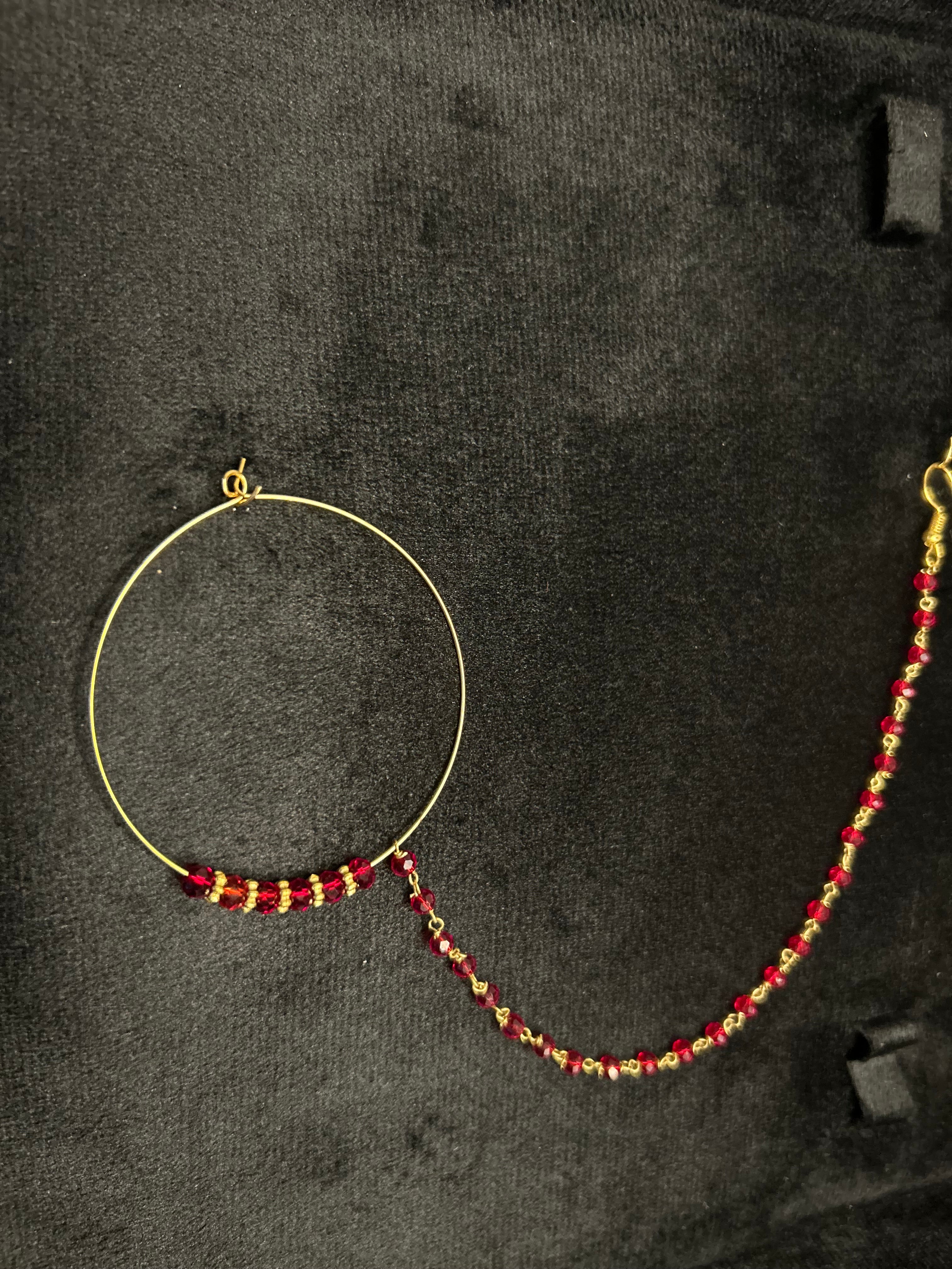 Deep Red and Gold Bridal Nose Ring Nathli Nose Hoop | Design 17