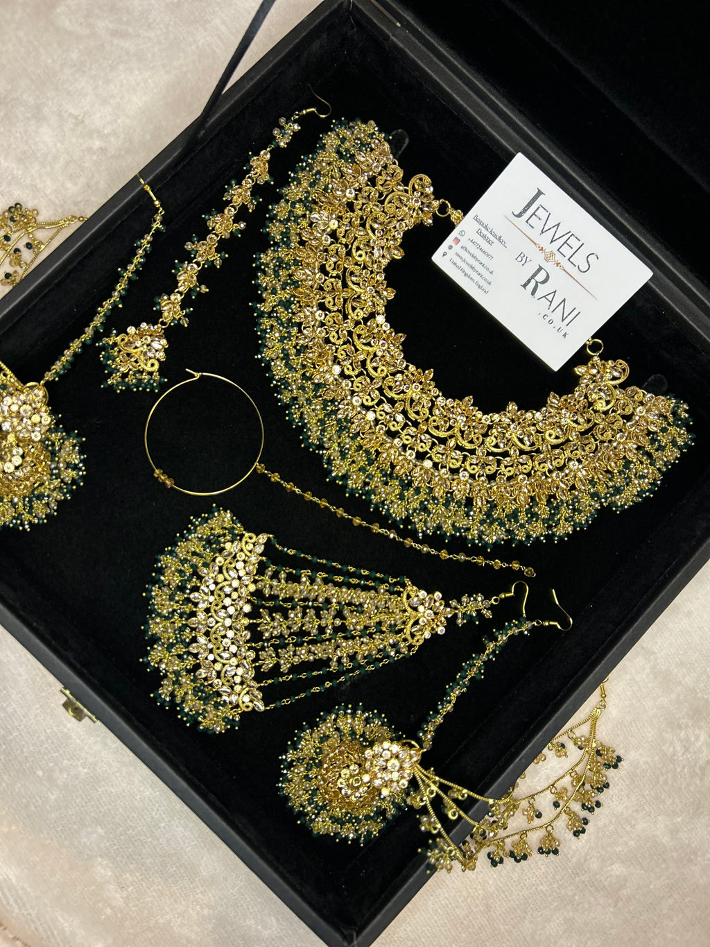 22crt Gold Plated  - Green and Gold Bridal Set Style 4381
