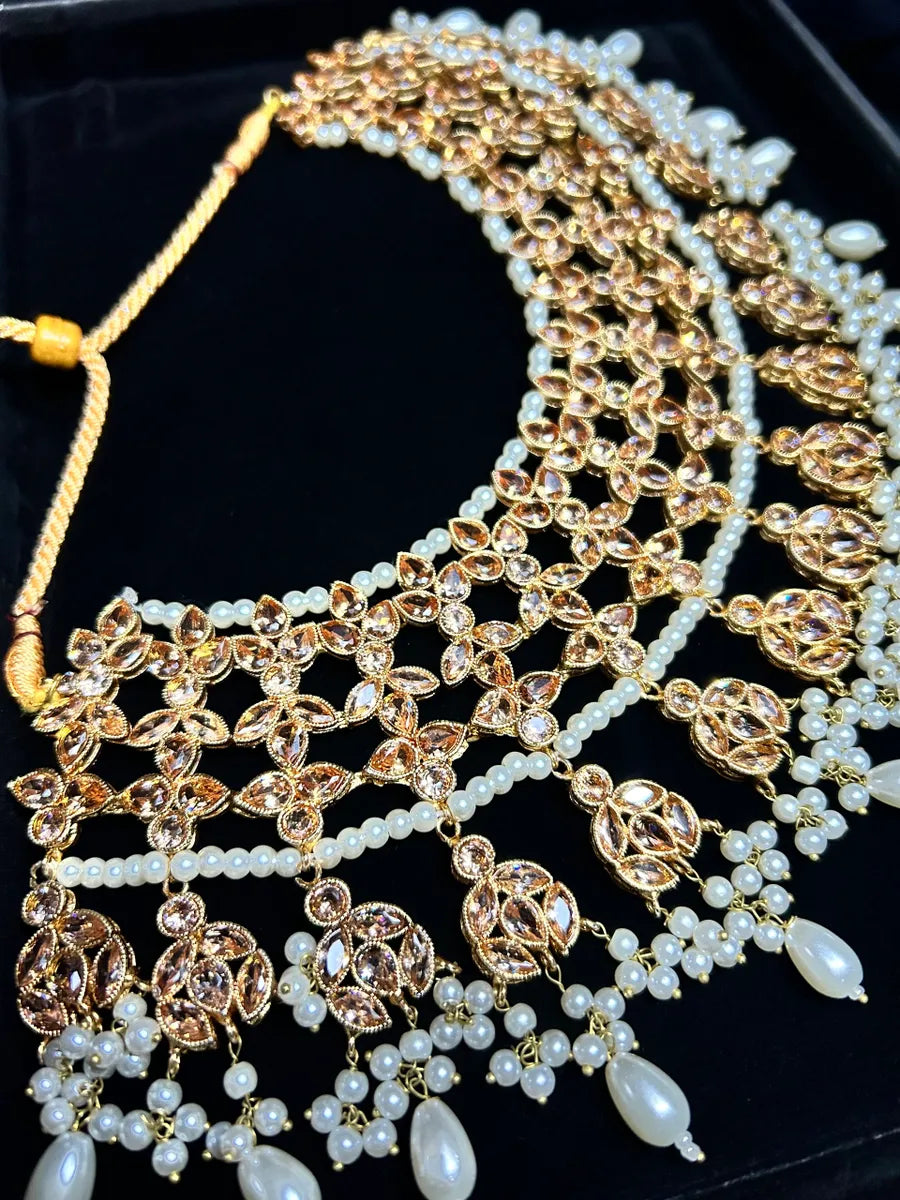 Large white and Gold Necklace Only - Jewelsbyrani