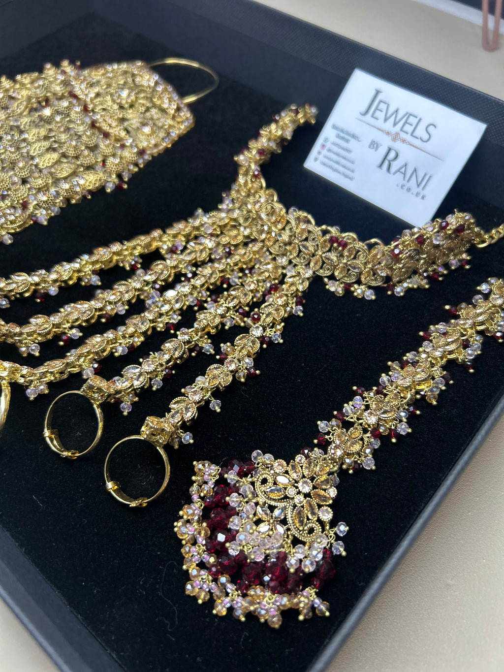 Pre Order 6 Weeks: 22crt Gold Plated Hand Piece, Jhumar & Tikka