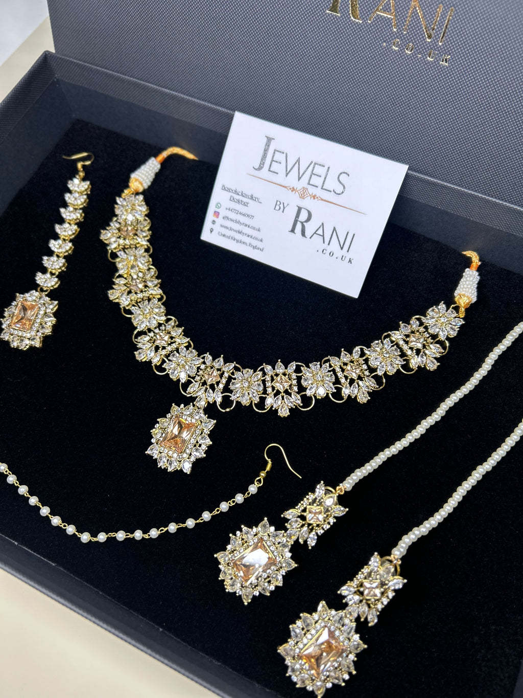 Pre Order 6 Weeks - Beautiful Champagne / Gold Stoned Bridal Jewellery Set Gold Plated